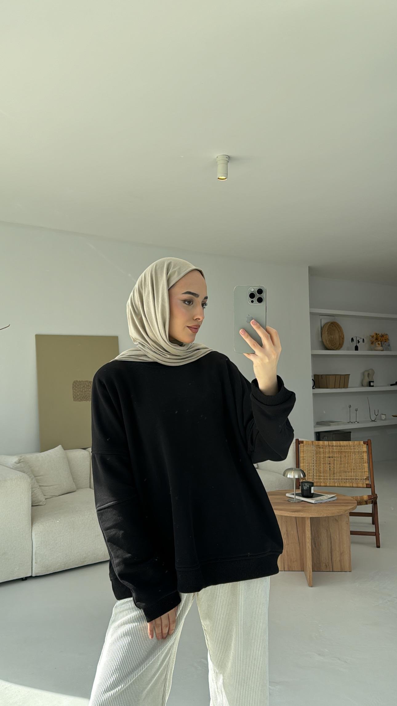 Kolları Dikiş Detaylı Oversize Sweatshirt Siyah