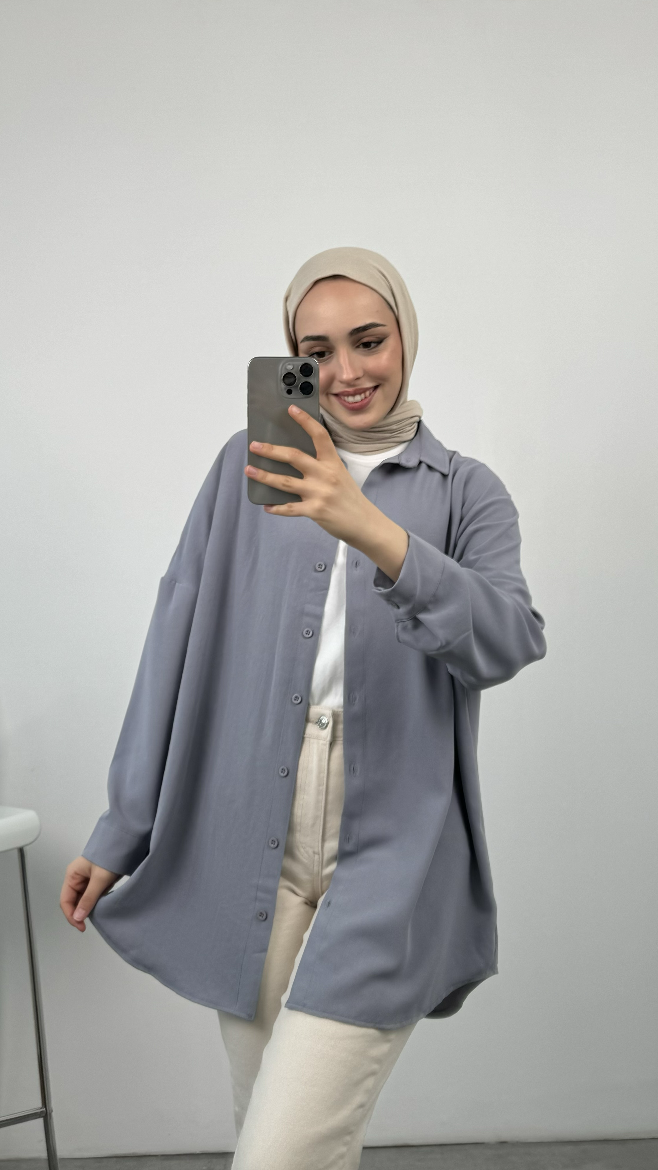 Krep Oversize Gömlek Olive