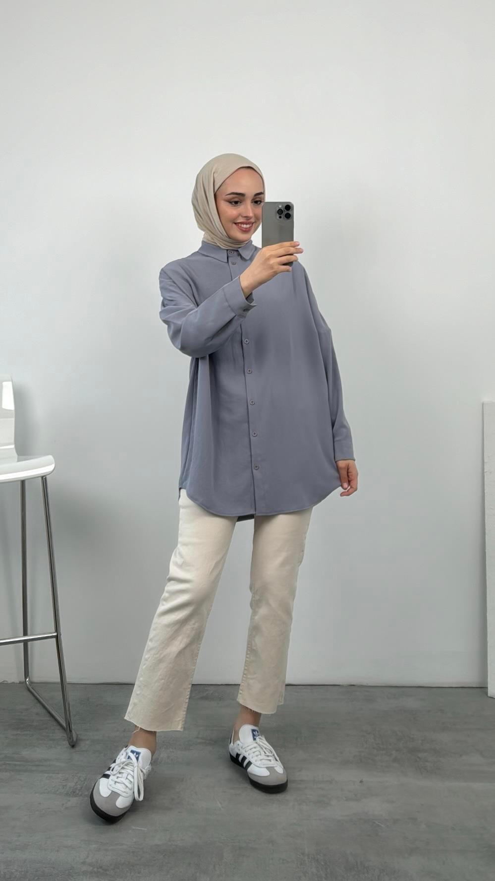 Krep Oversize Gömlek Olive