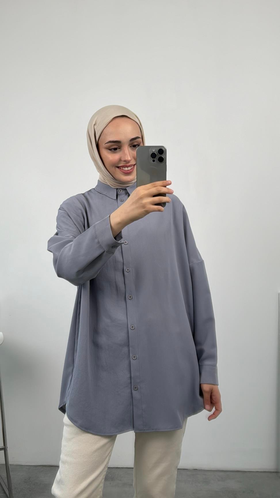 Krep Oversize Gömlek Olive