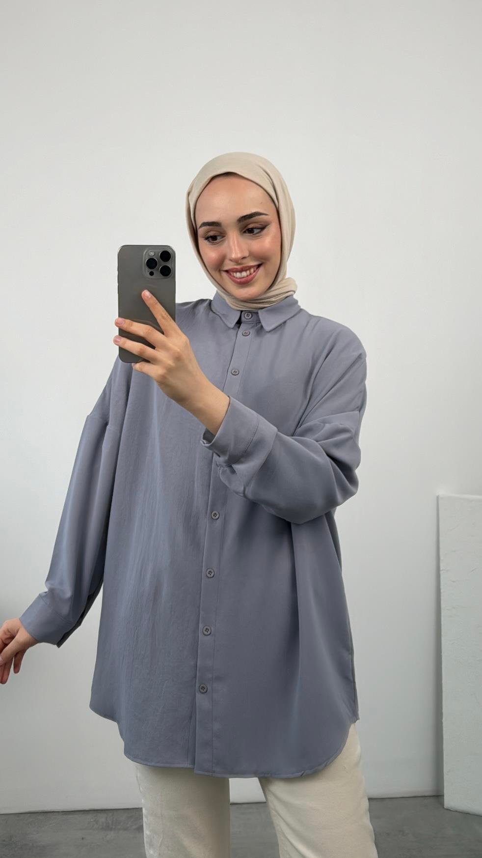 Krep Oversize Gömlek Olive