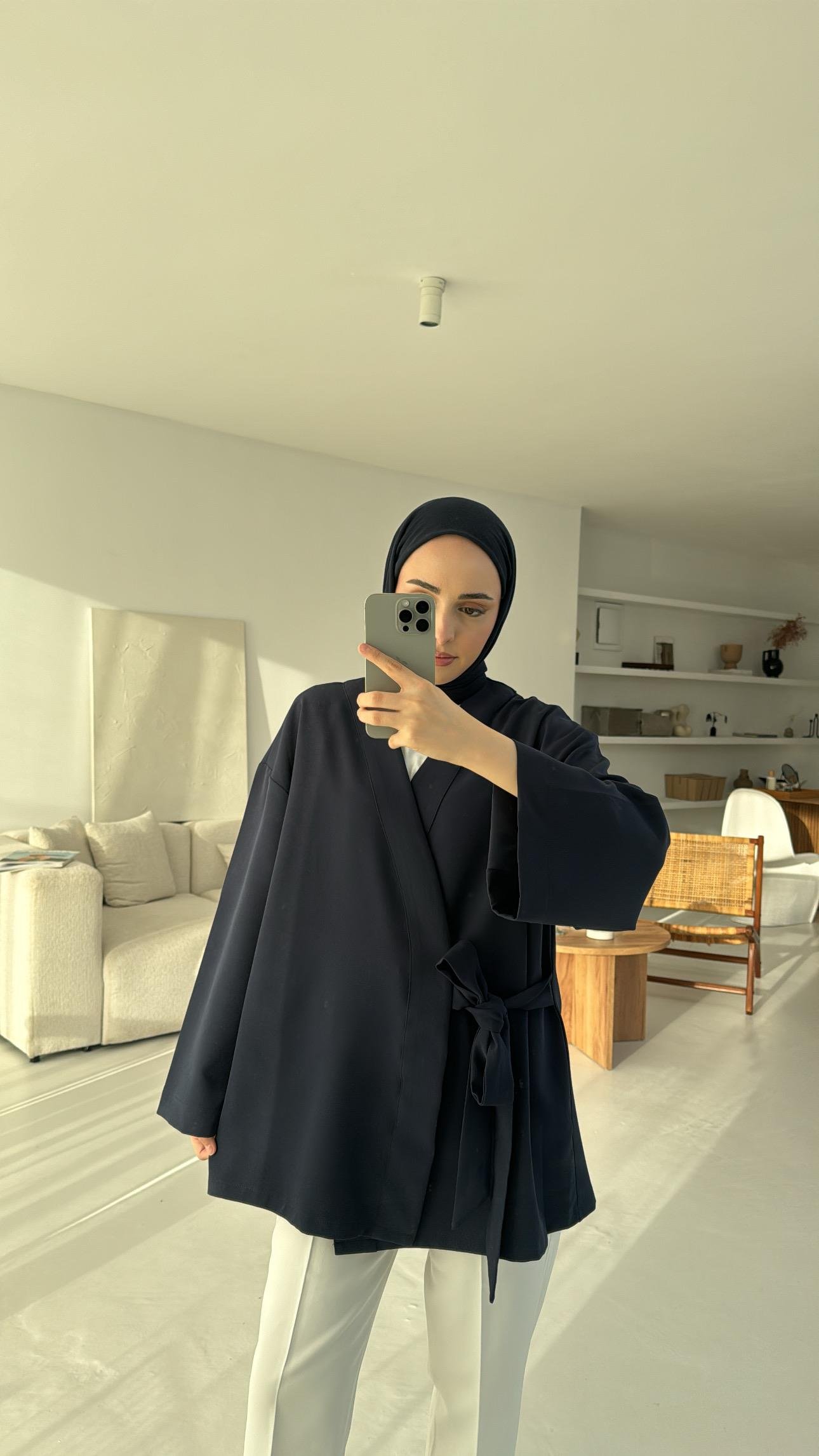 Krep Yandan Bağlama Kimono Lacivert