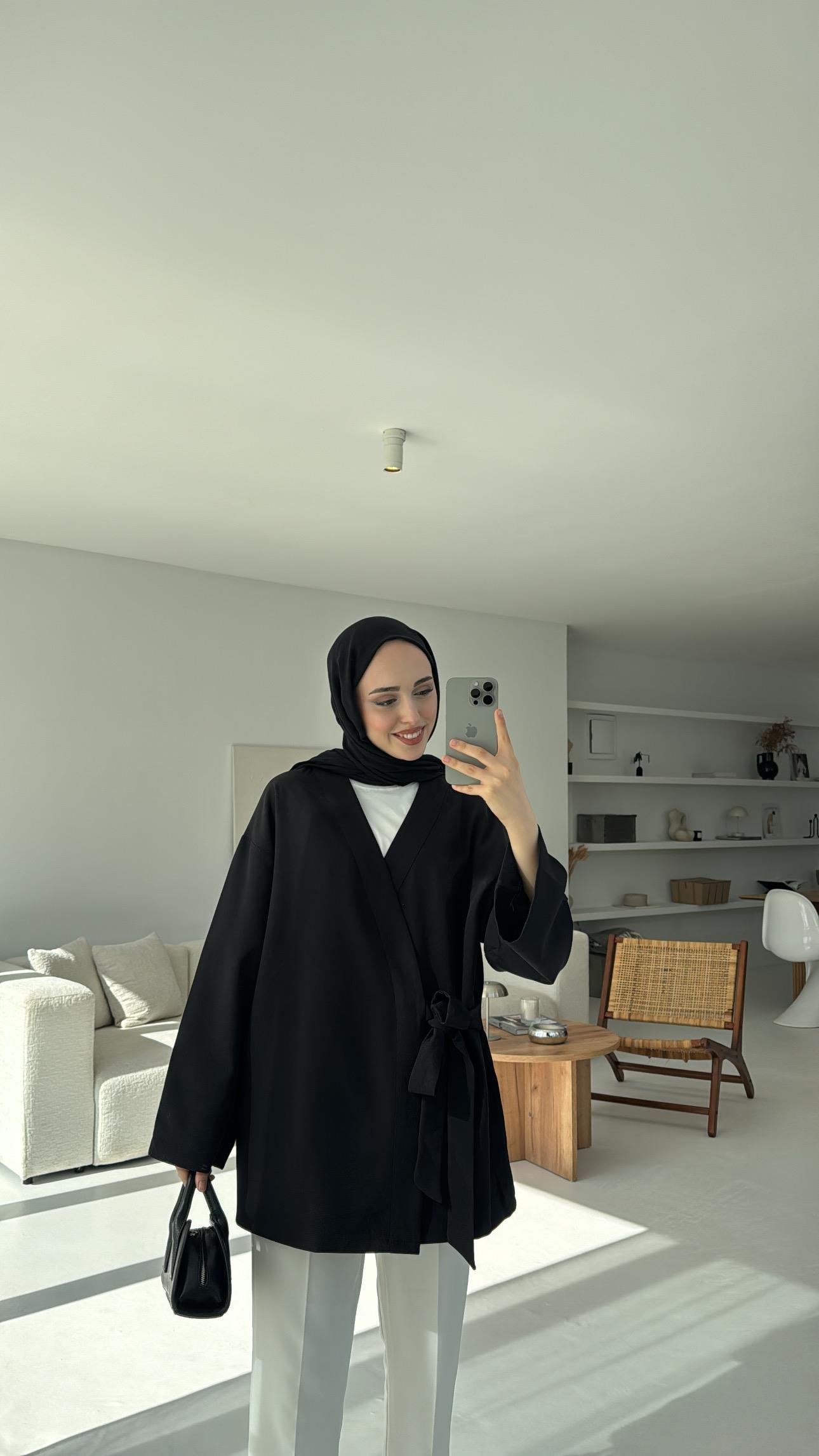 Krep Yandan Bağlama Kimono Siyah
