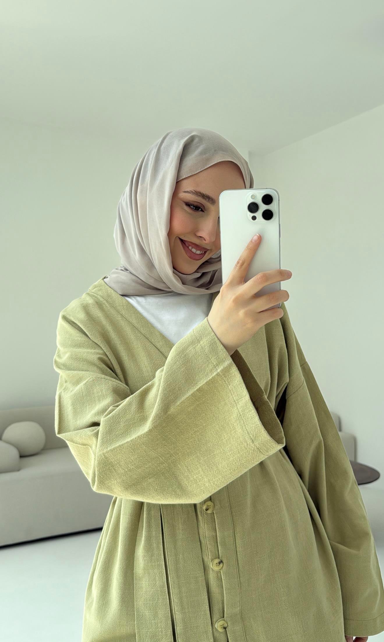 Linen Düğmeli Kimono Yeşil