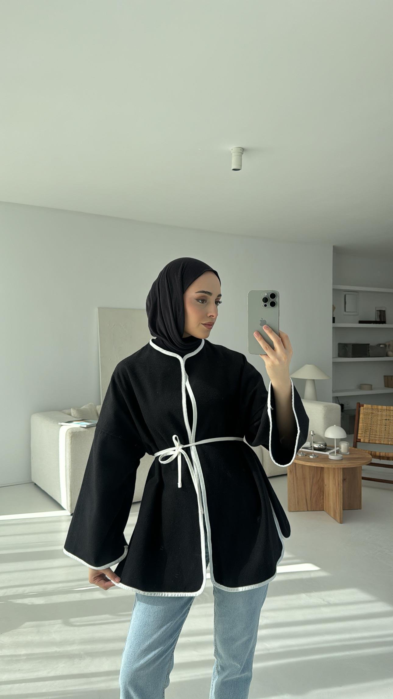 Mevsimlik Kaşe Bağlamalı Kimono Siyah
