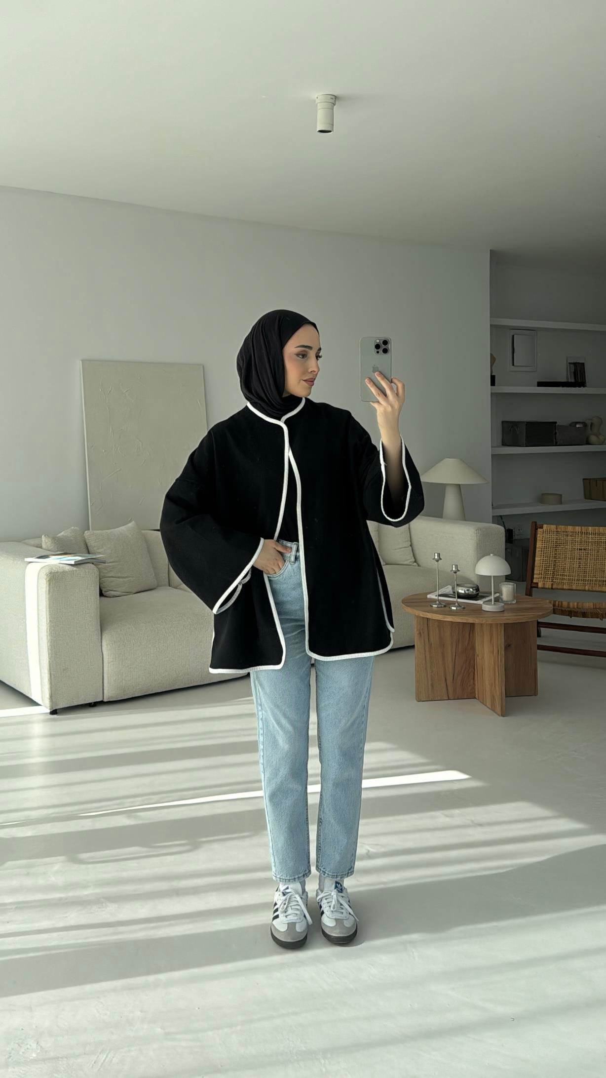 Mevsimlik Kaşe Bağlamalı Kimono Siyah