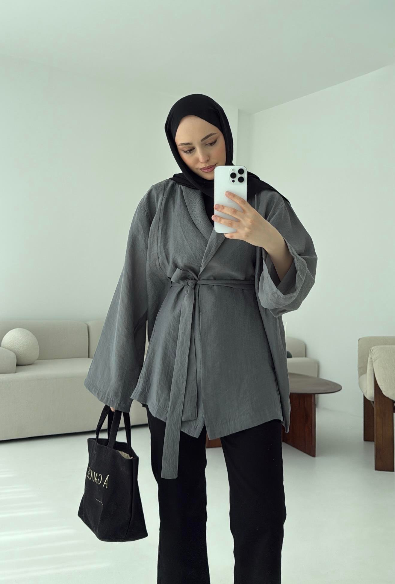 Model Yazlık Kimono Antrasit