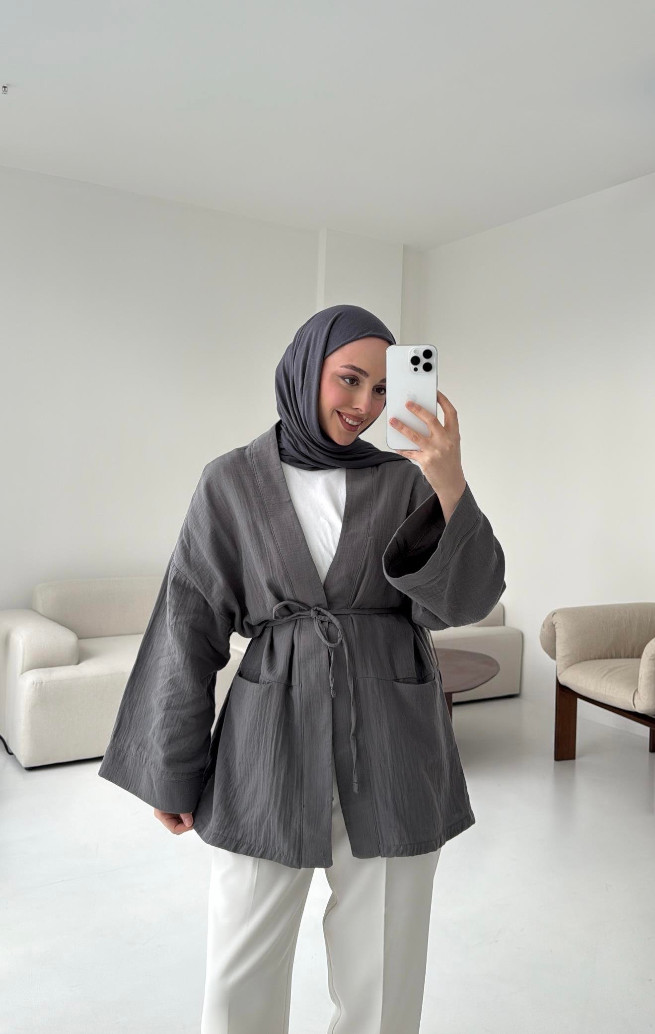 Müslin Kimono Antrasit