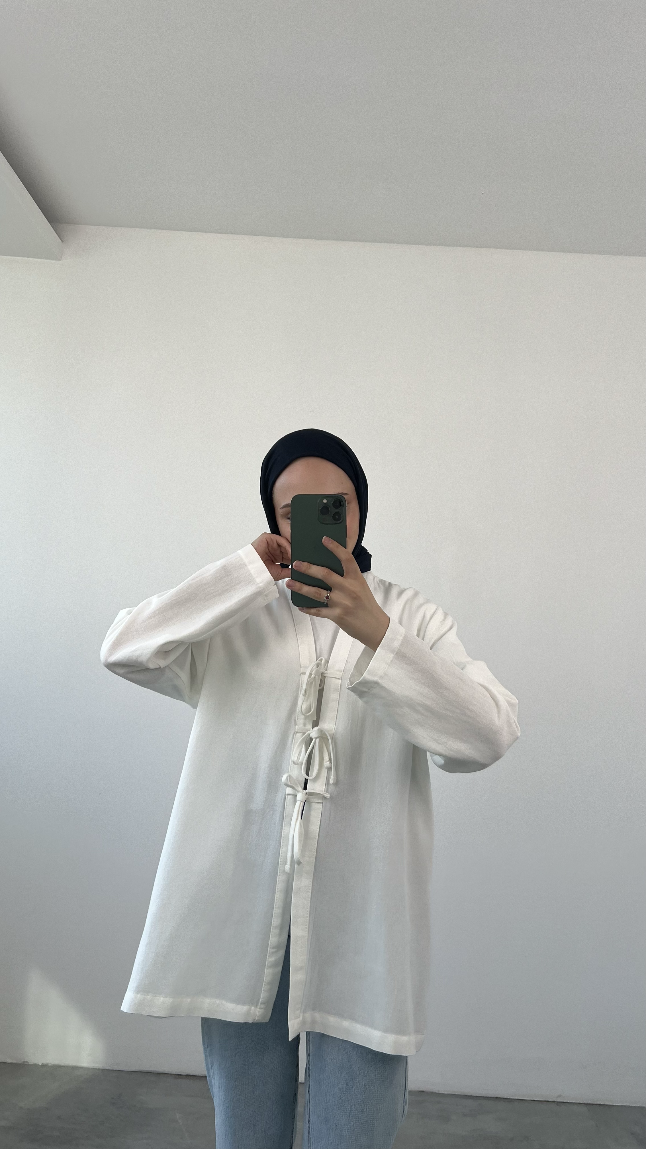 Önden Bağlamlı Keten Kimono Beyaz