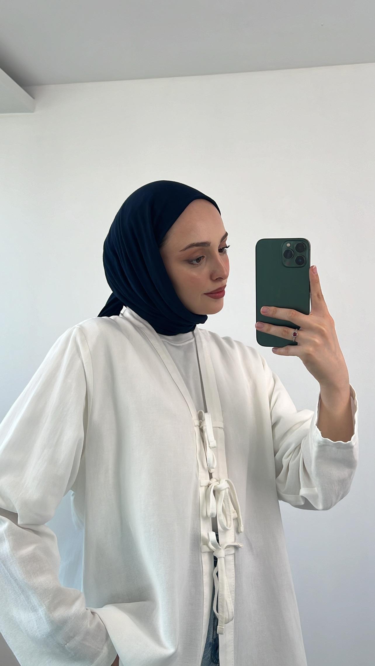 Önden Bağlamlı Keten Kimono Beyaz