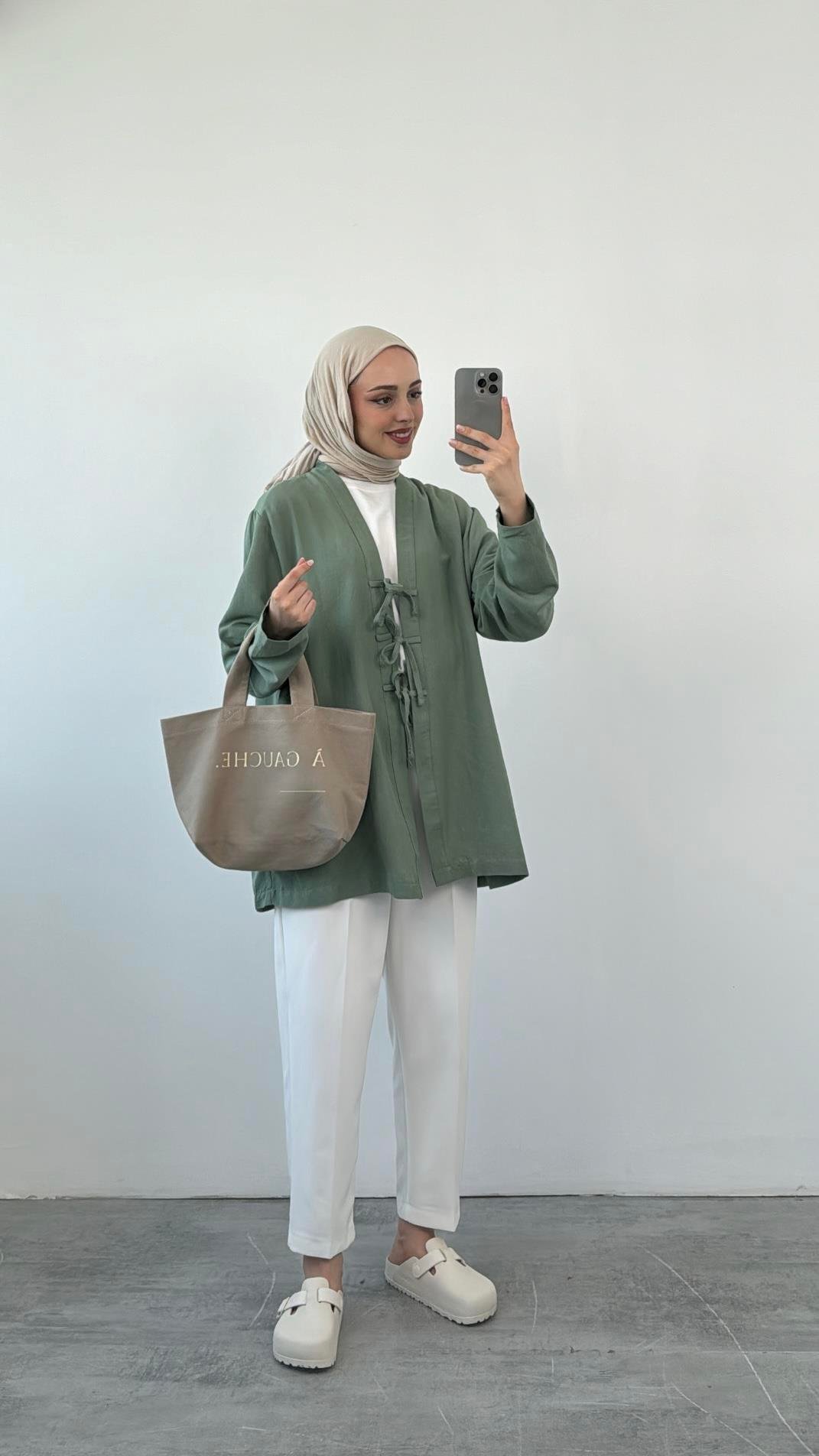 Önden Bağlamlı Keten Kimono Mint