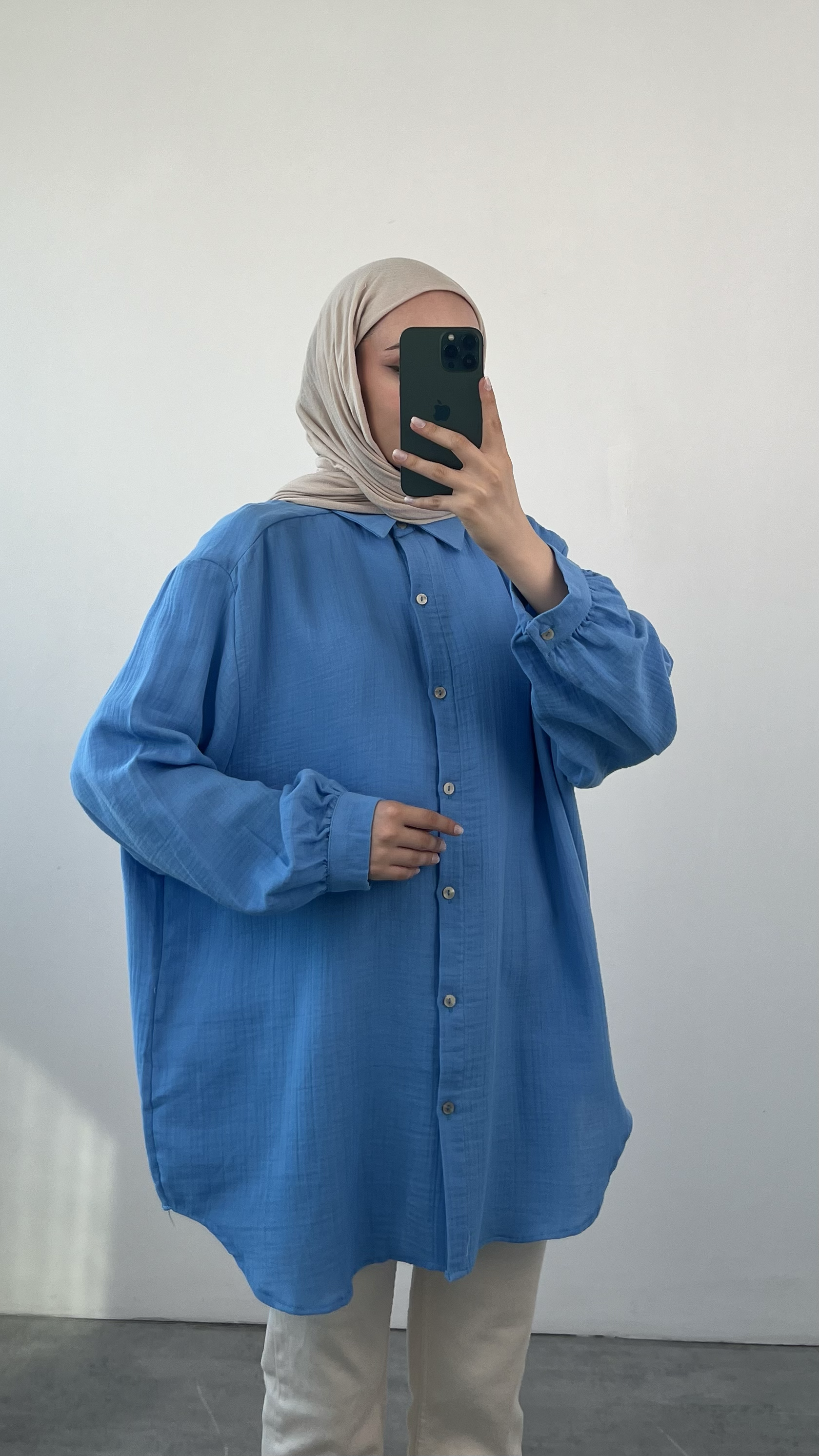 Oversize Müslin Gömlek Mavi