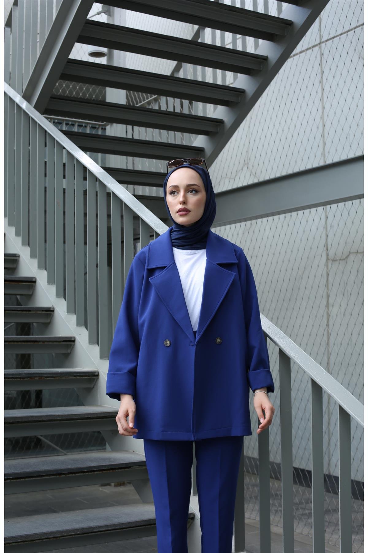 Oversize Yazlık Ceketli Takım Lacivert