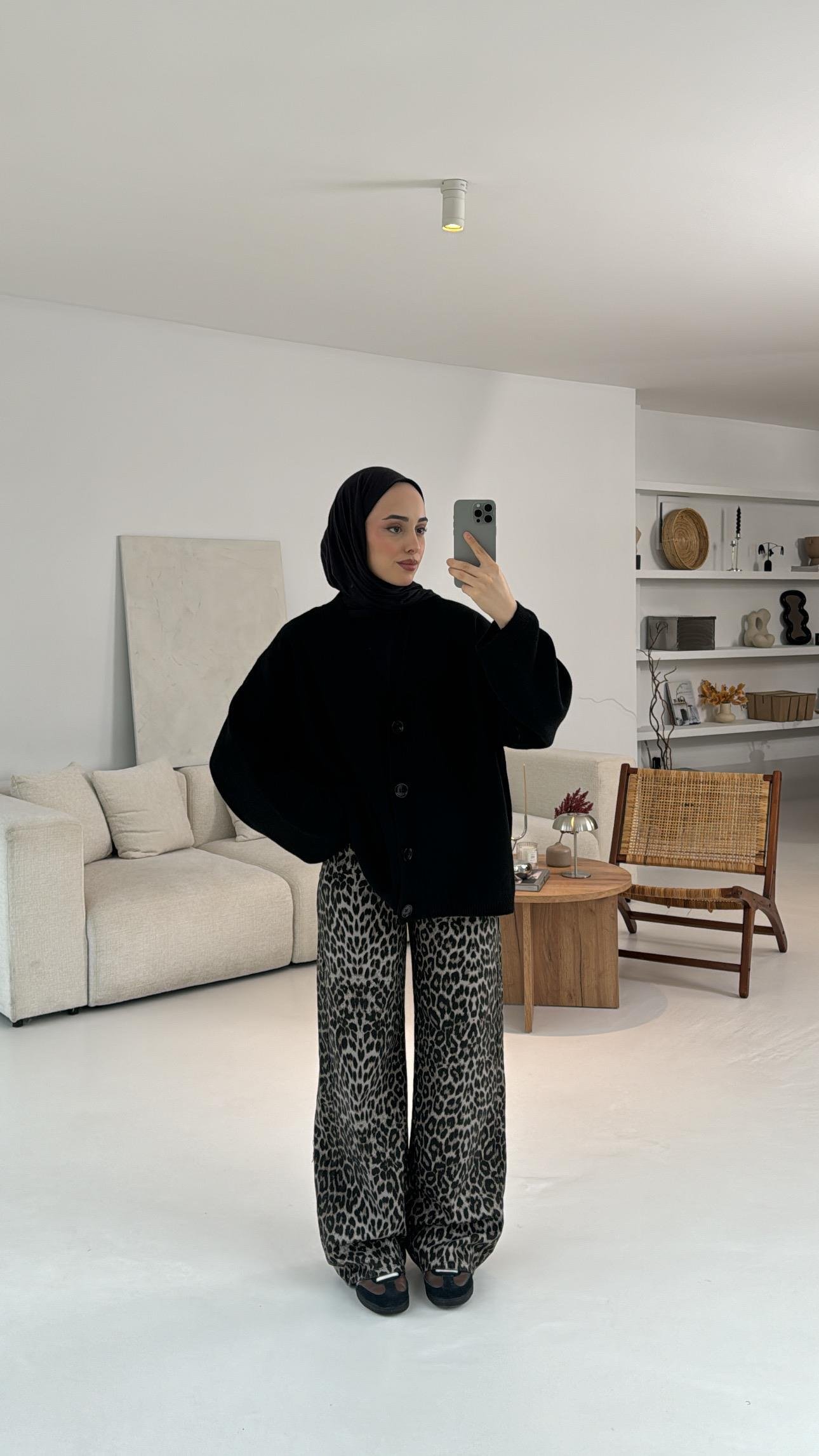 Oversize Yünlü Triko Hırka Siyah