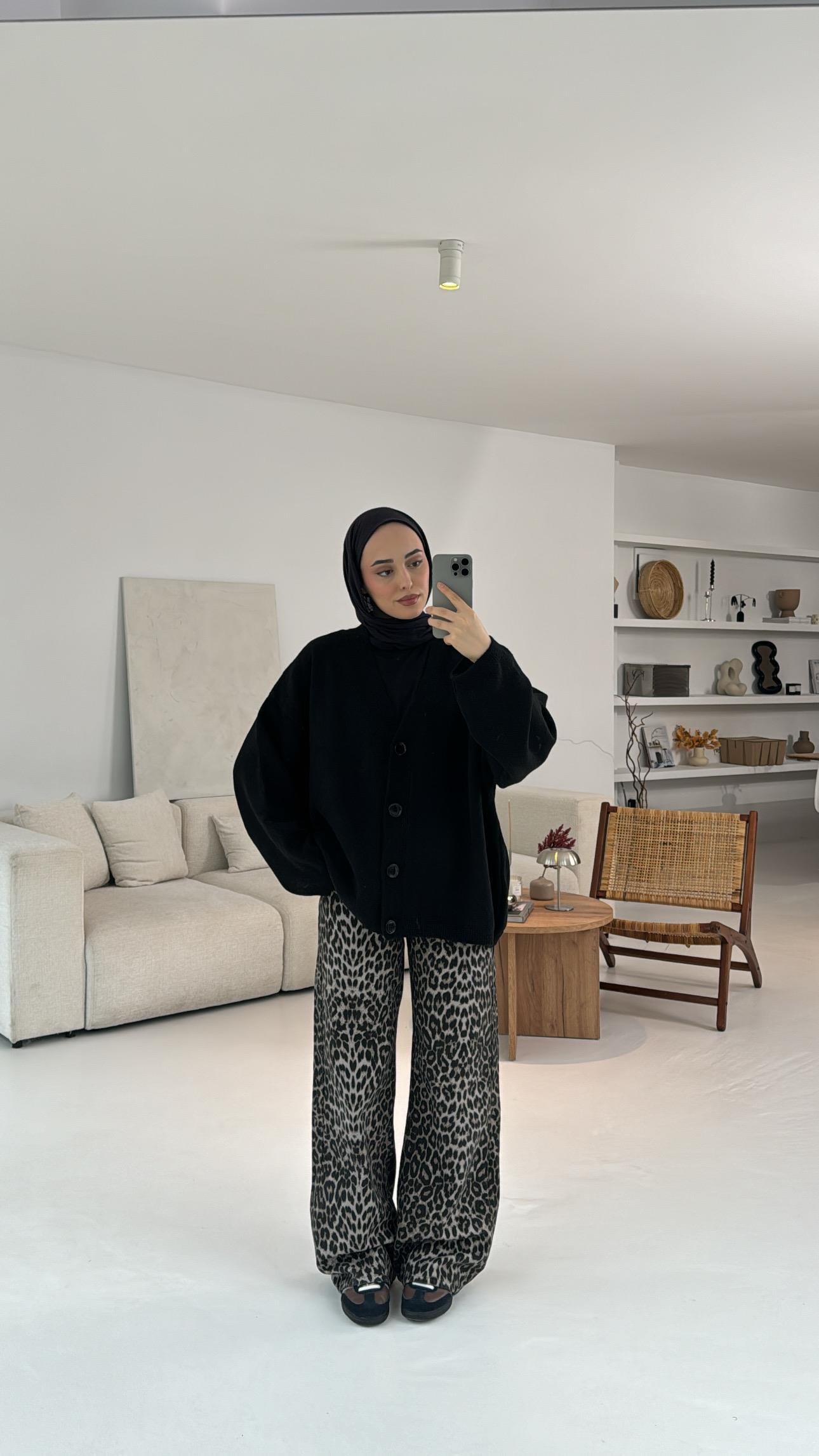 Oversize Yünlü Triko Hırka Siyah