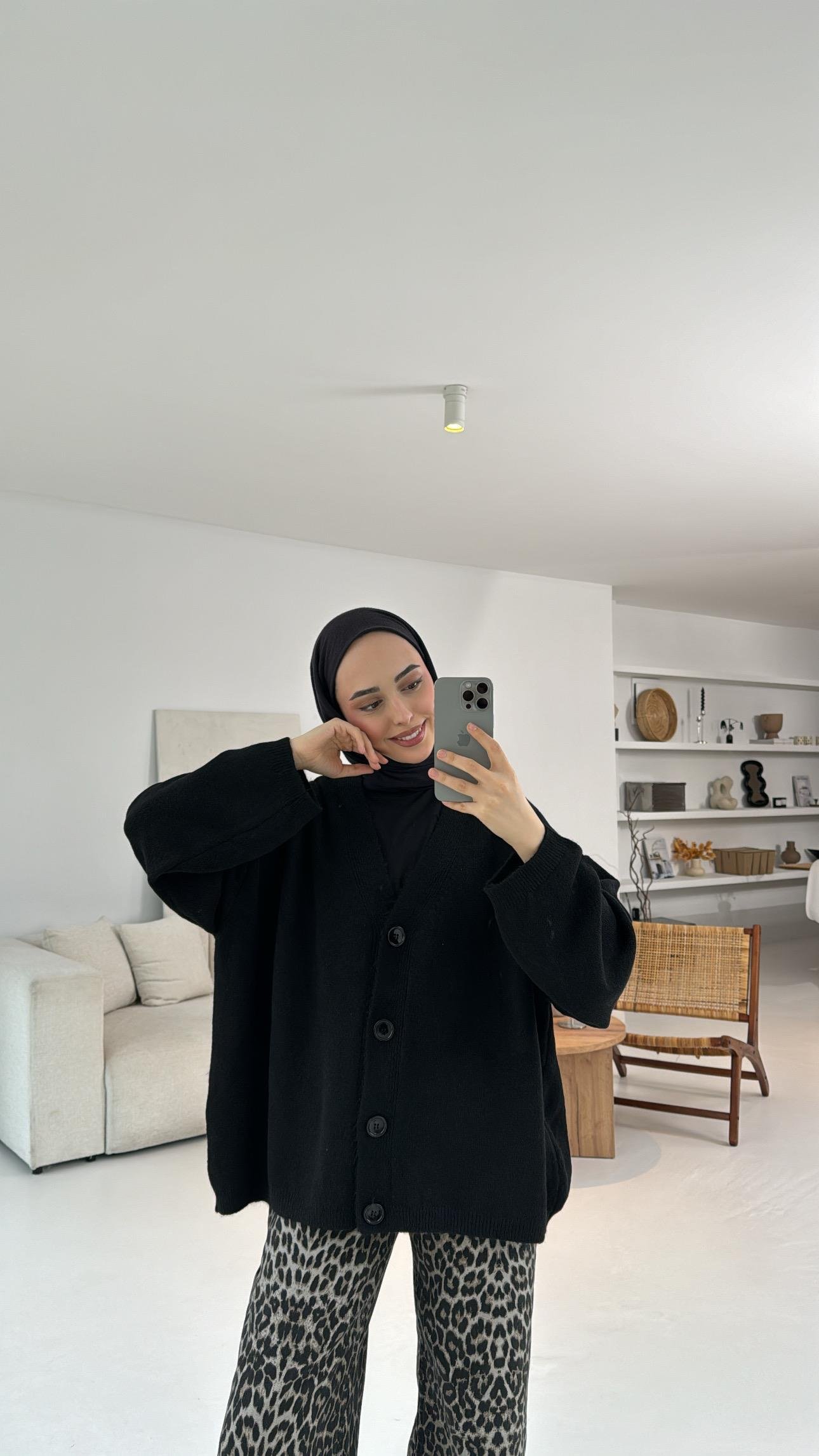 Oversize Yünlü Triko Hırka Siyah