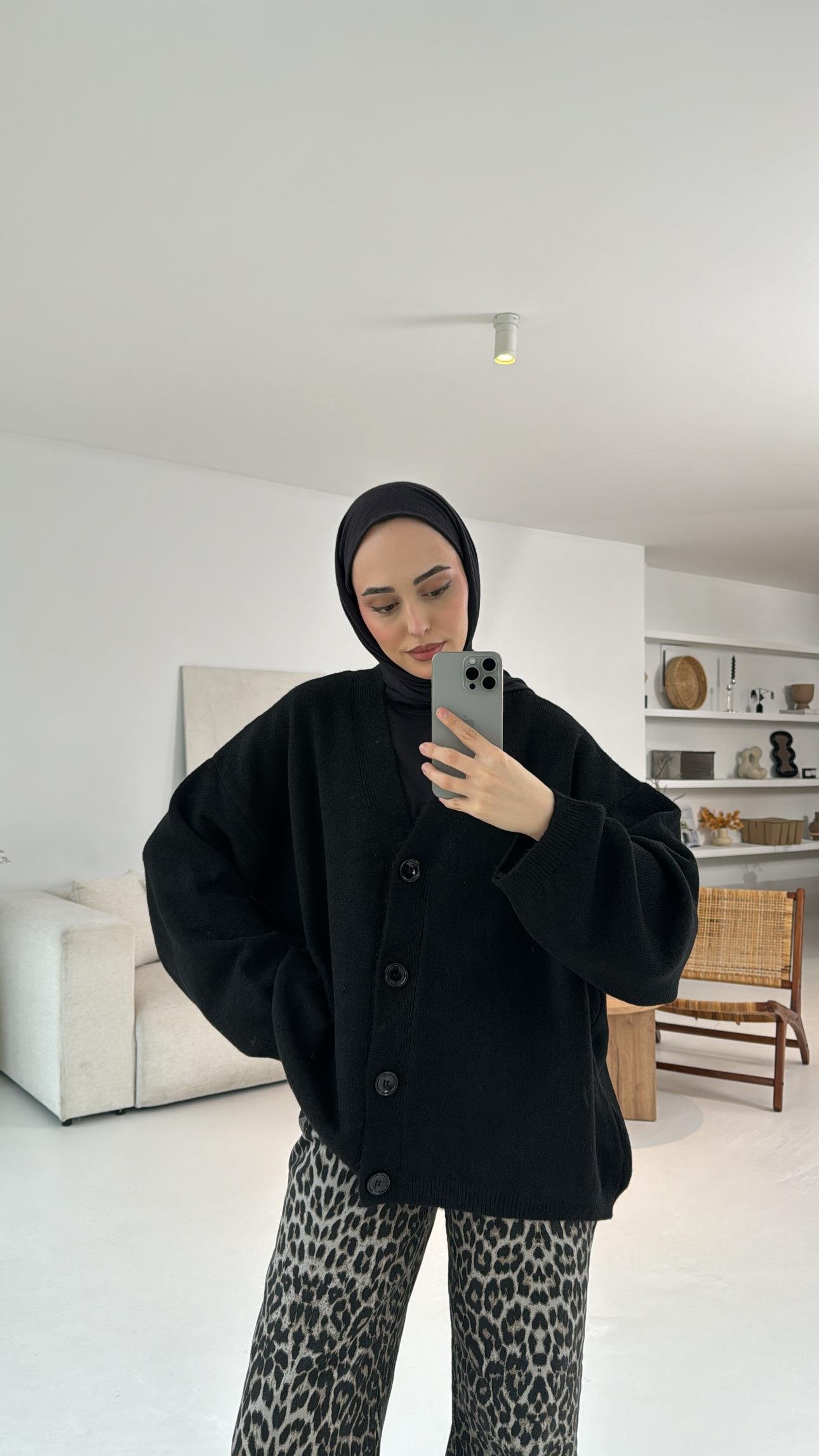 Oversize Yünlü Triko Hırka Siyah