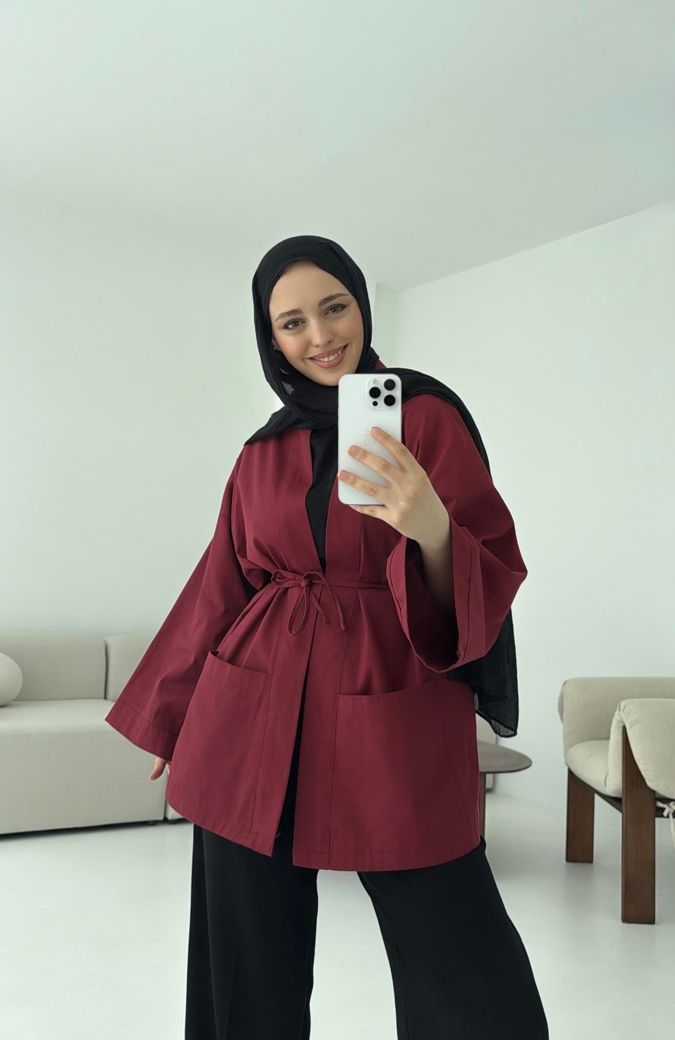 Pamuk Gabardin Kimono Bordo