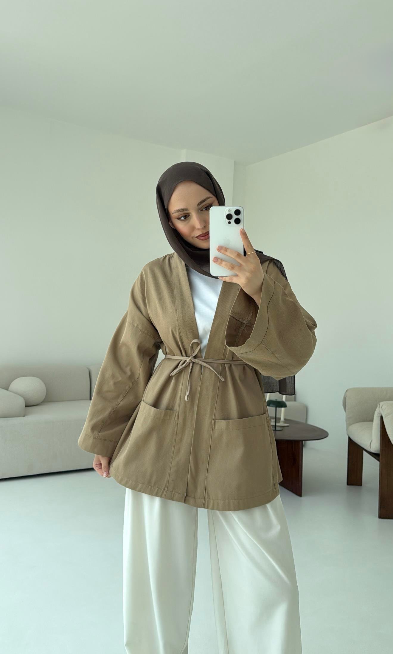 Pamuk Gabardin Kimono Camel