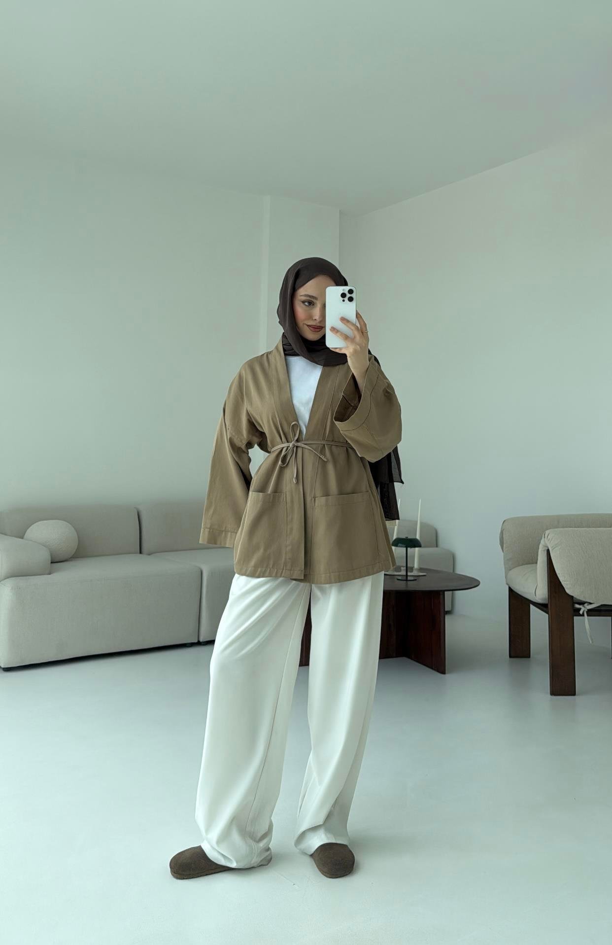 Pamuk Gabardin Kimono Camel