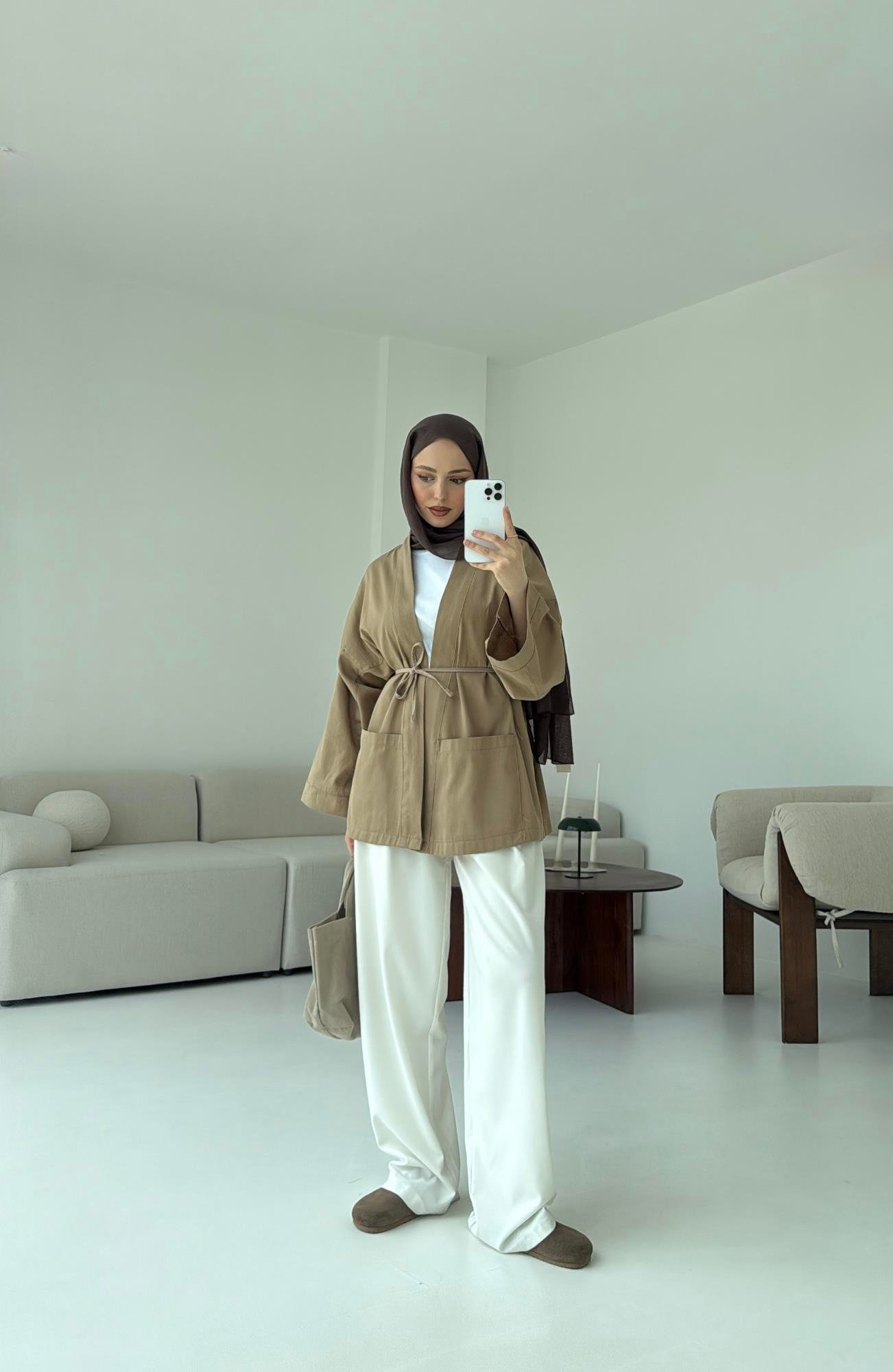 Pamuk Gabardin Kimono Camel