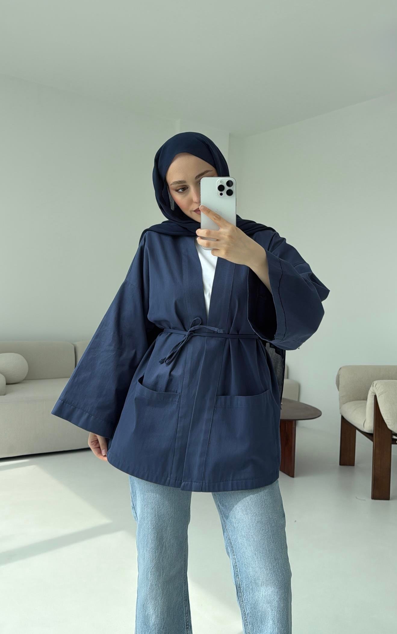 Pamuk Gabardin Kimono Lacivert