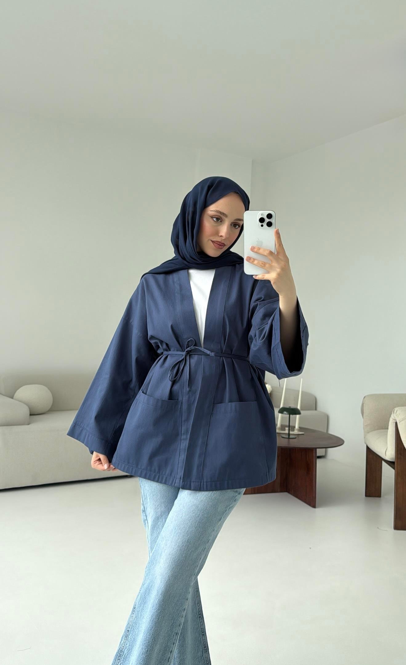 Pamuk Gabardin Kimono Lacivert