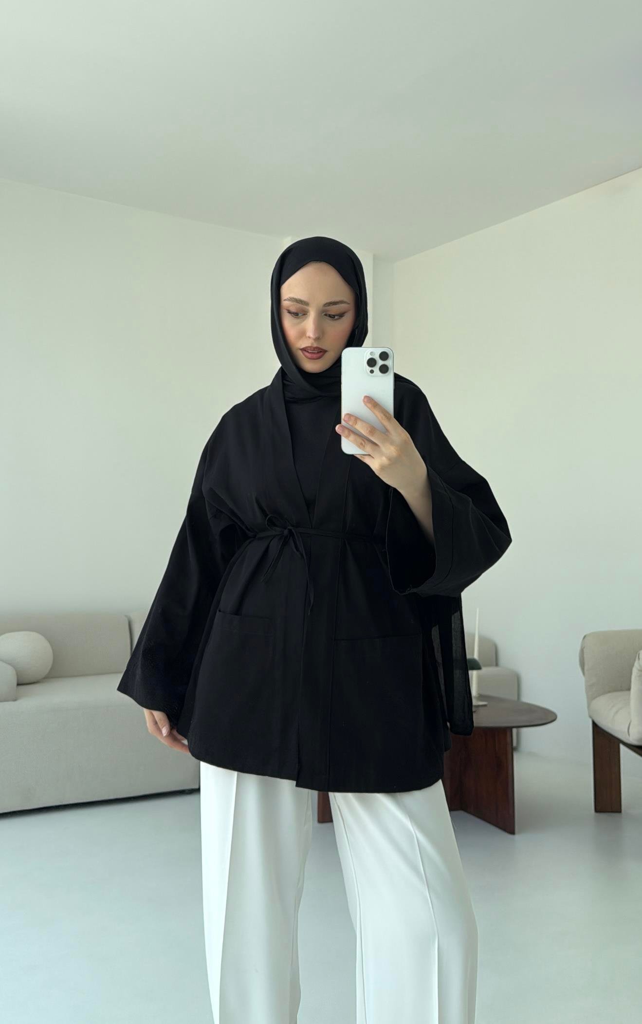Pamuk Gabardin Kimono Siyah