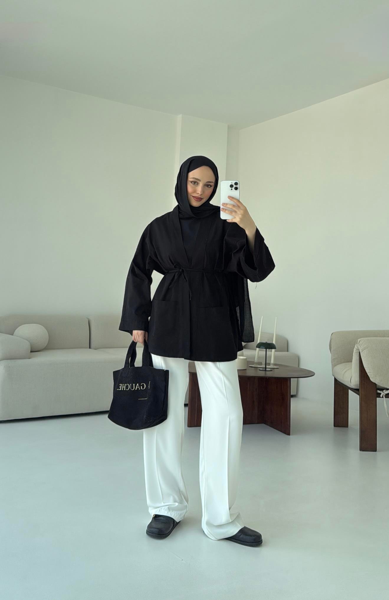Pamuk Gabardin Kimono Siyah