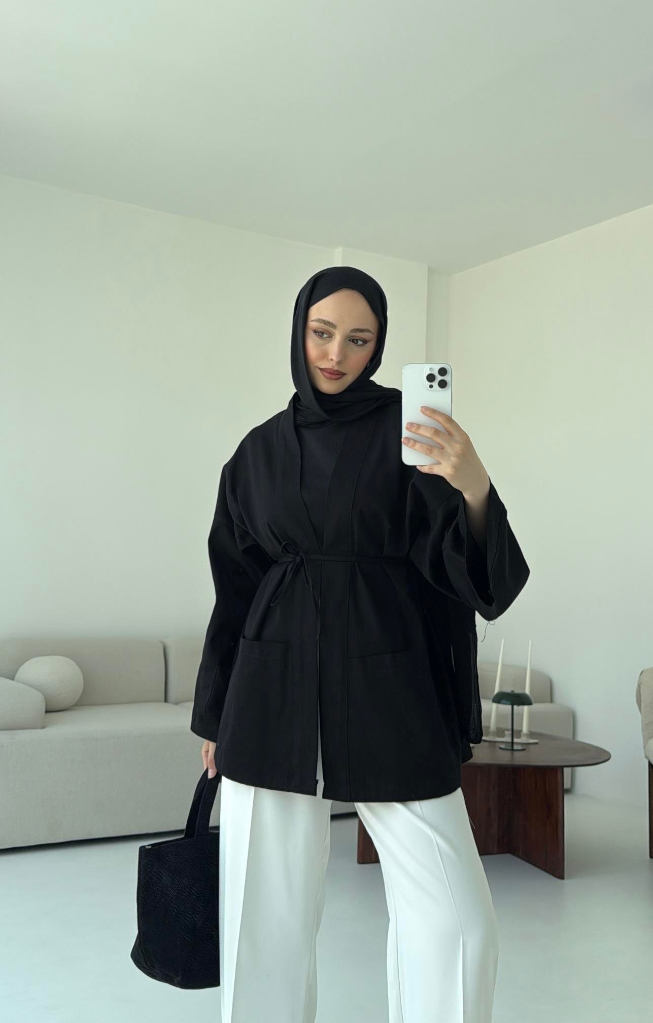 Pamuk Gabardin Kimono Siyah