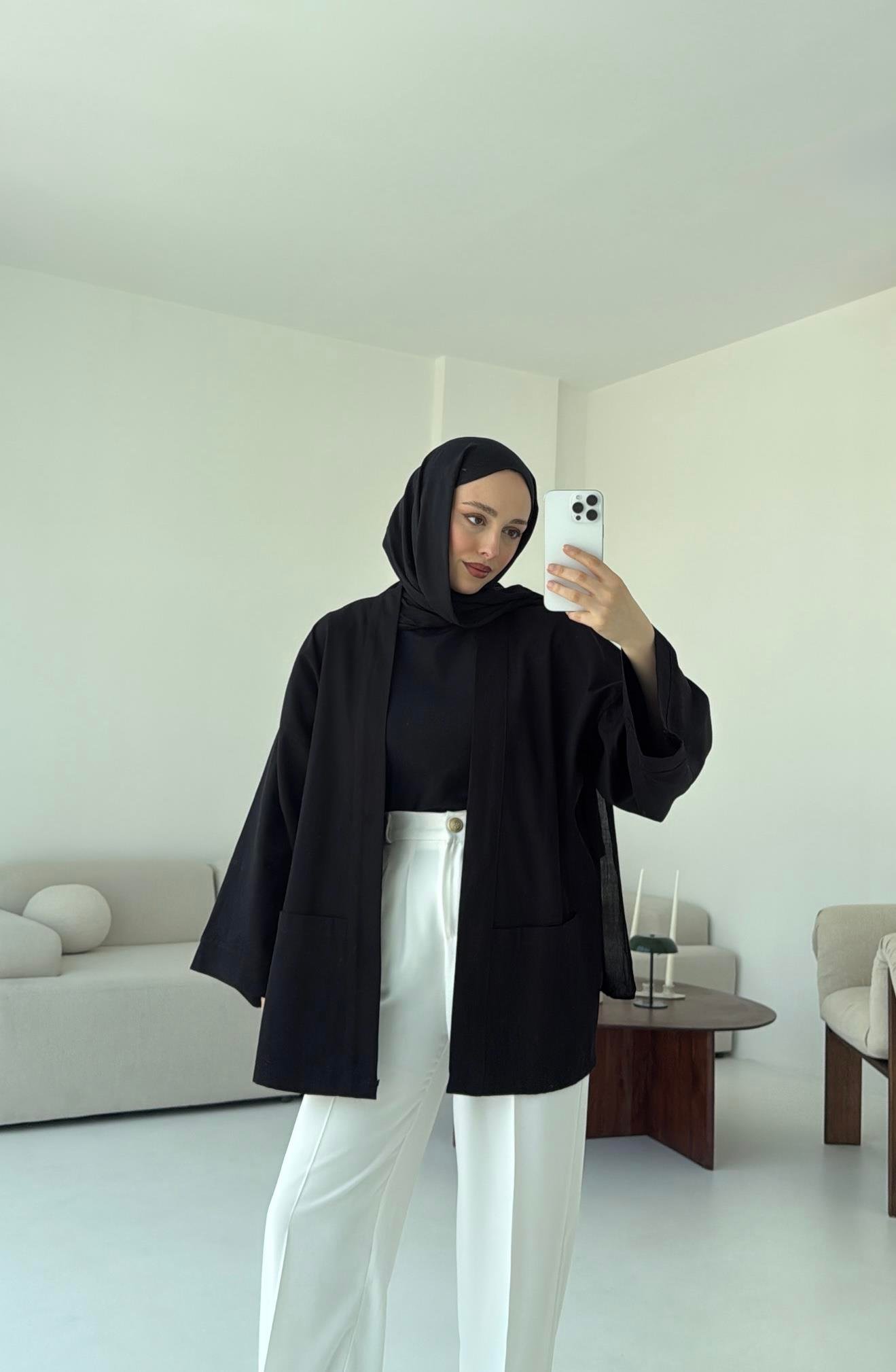 Pamuk Gabardin Kimono Siyah
