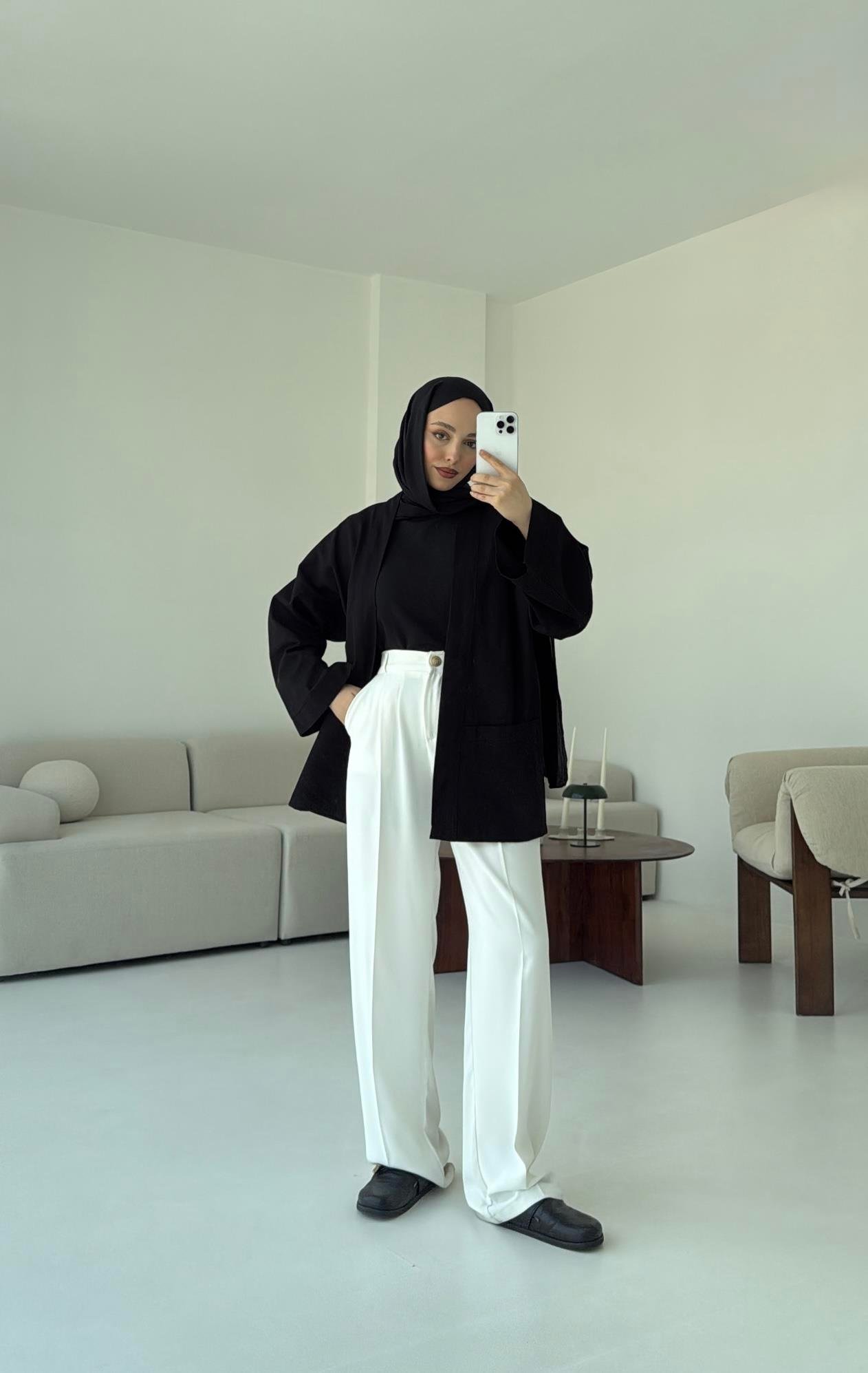Pamuk Gabardin Kimono Siyah