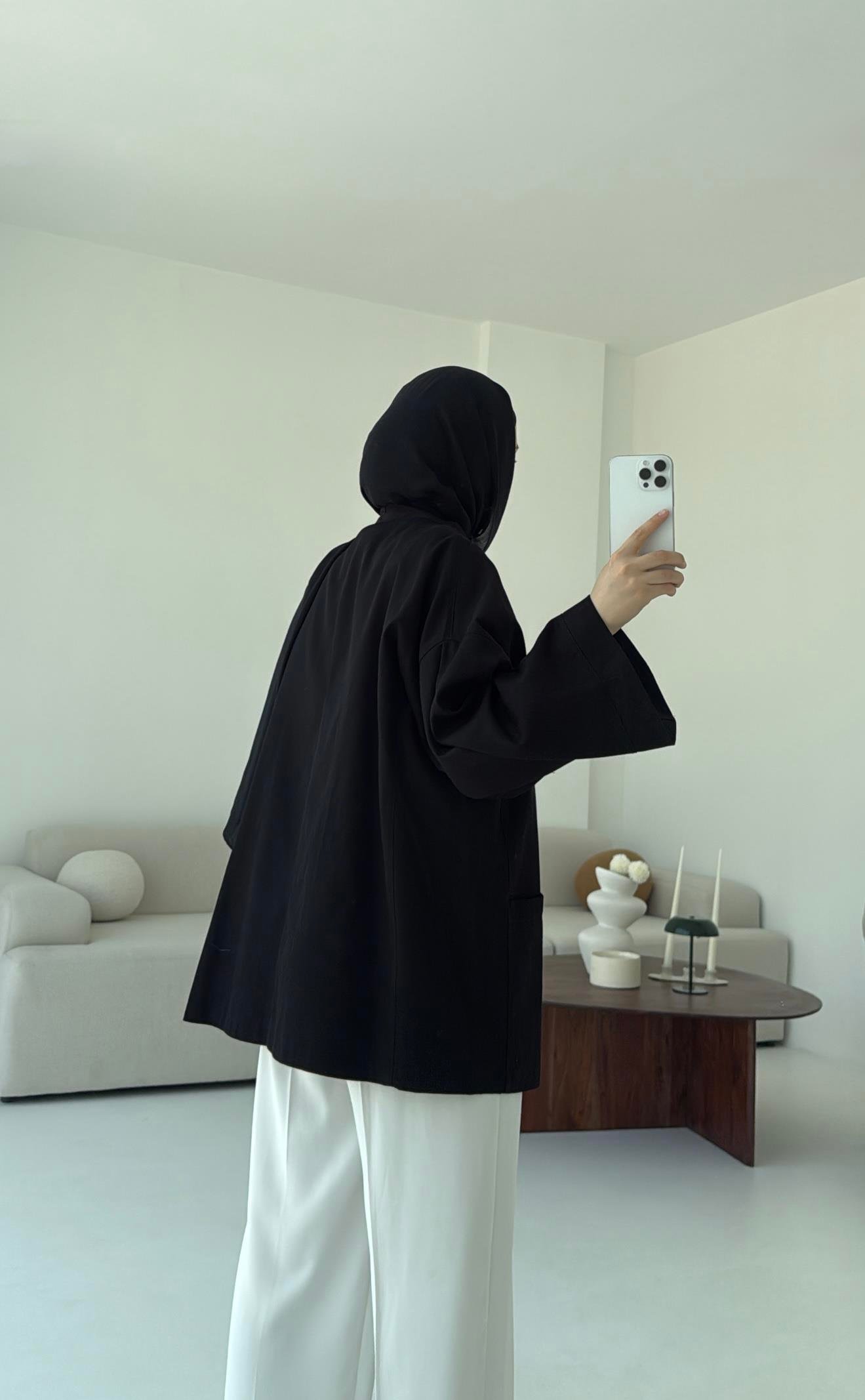 Pamuk Gabardin Kimono Siyah