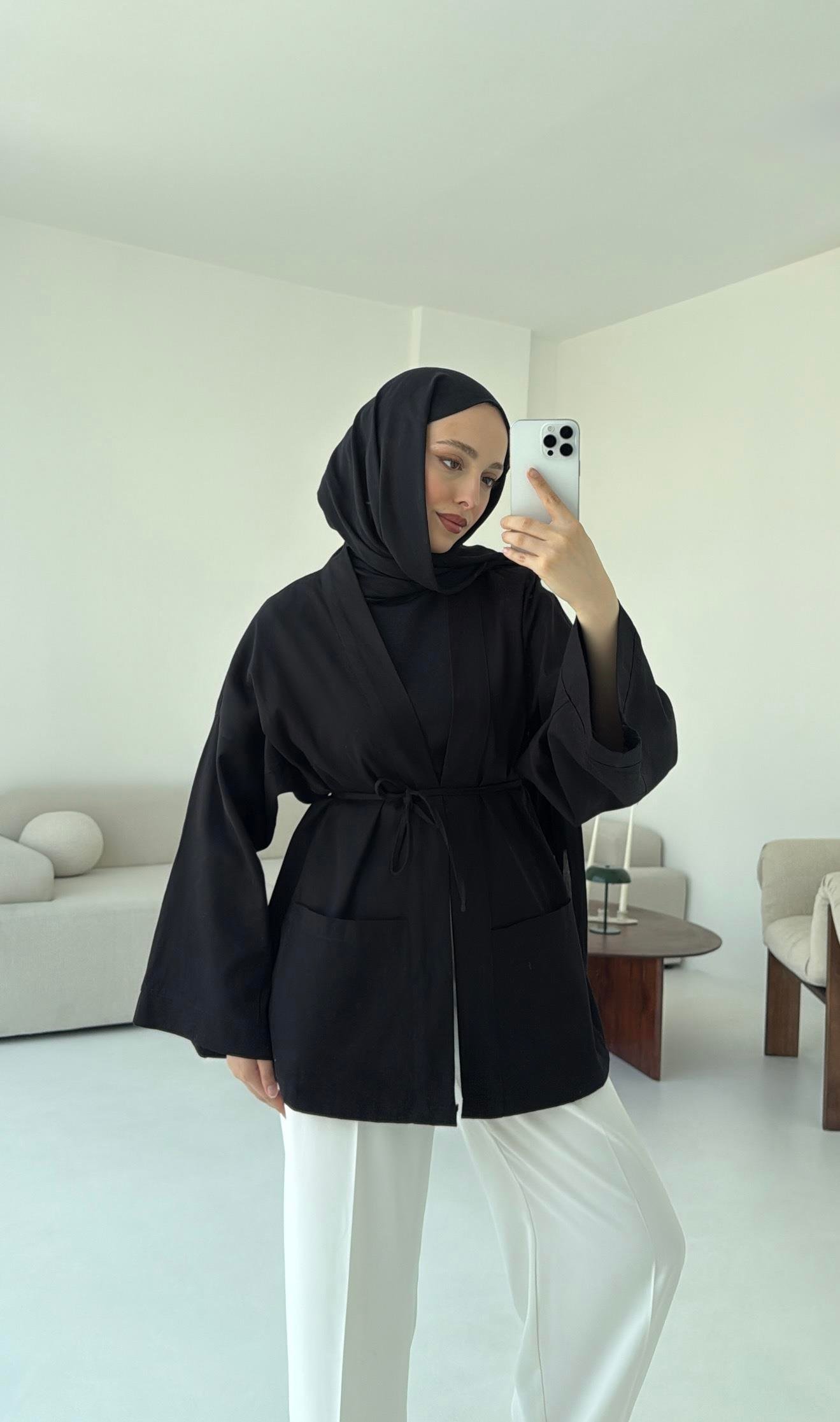 Pamuk Gabardin Kimono Siyah