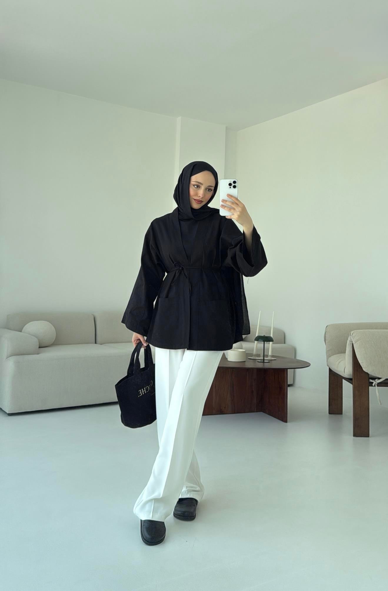 Pamuk Gabardin Kimono Siyah