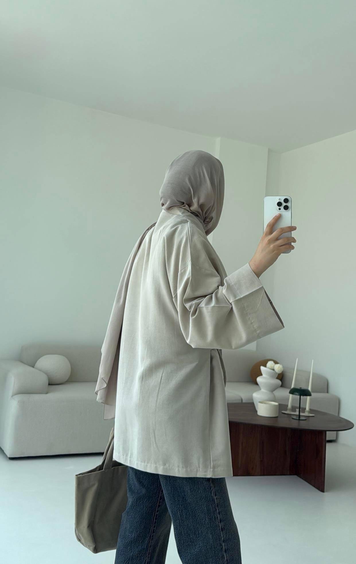 Pamuk Keten Yandan Bağlamalı Kimono Taş