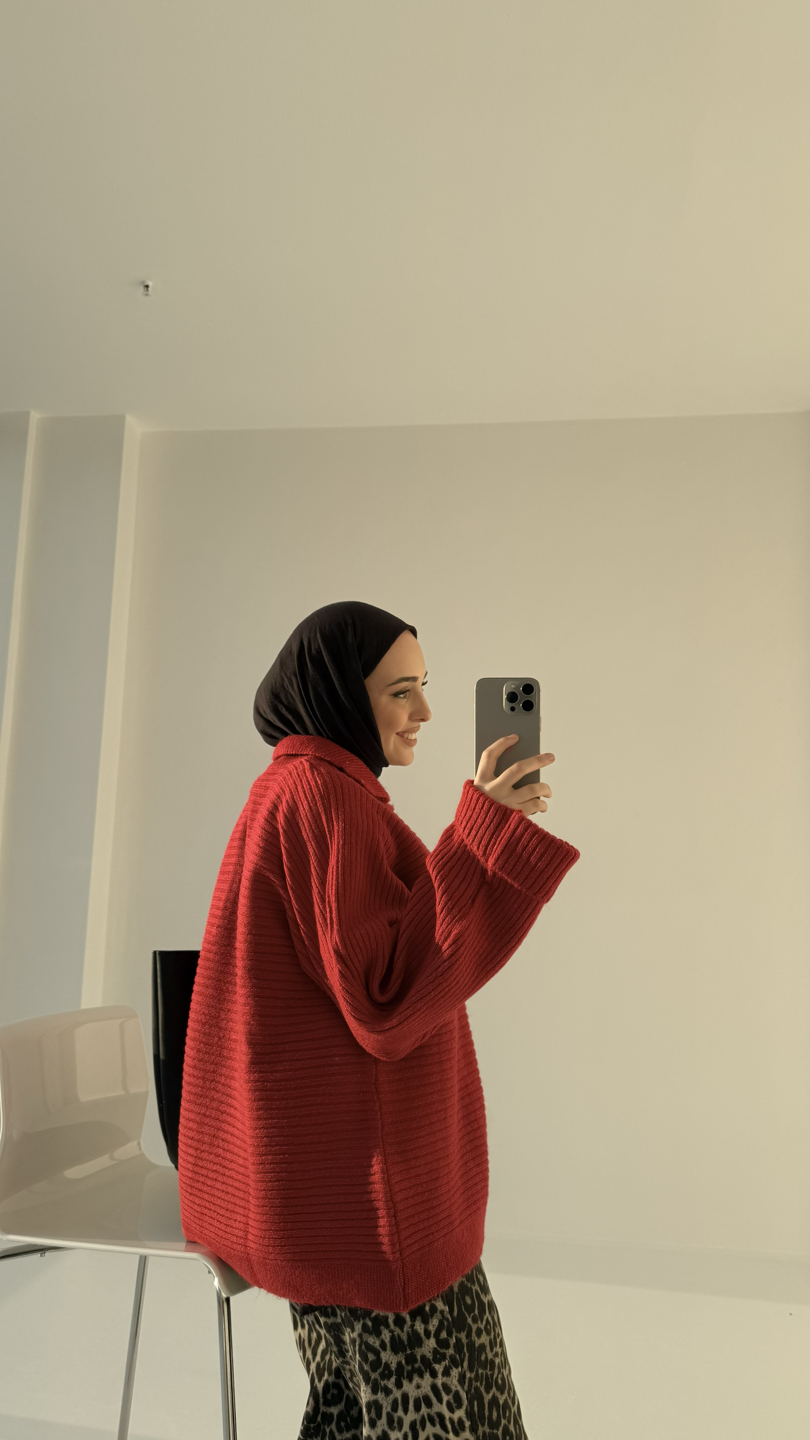 Premium Polo Yaka Kolu Katlamalı Yün Kazak Kırmızı