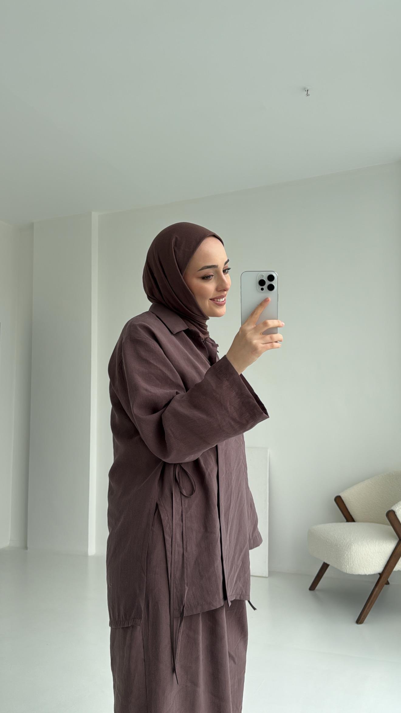 Pt Bağlamalı Bluz Takım Kahve