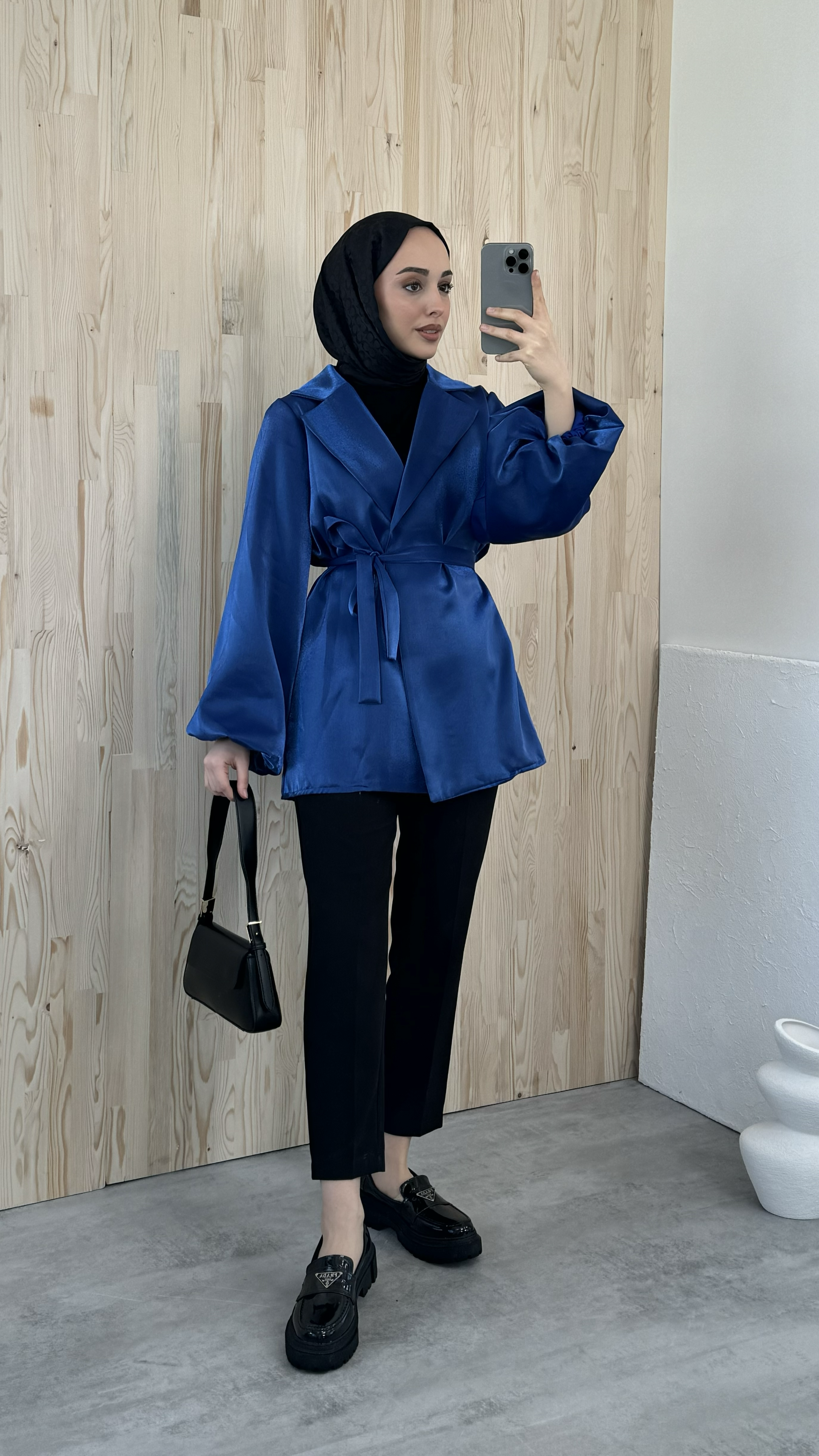 Saks Balon Kol Bağlamalı Kimono/Ceket