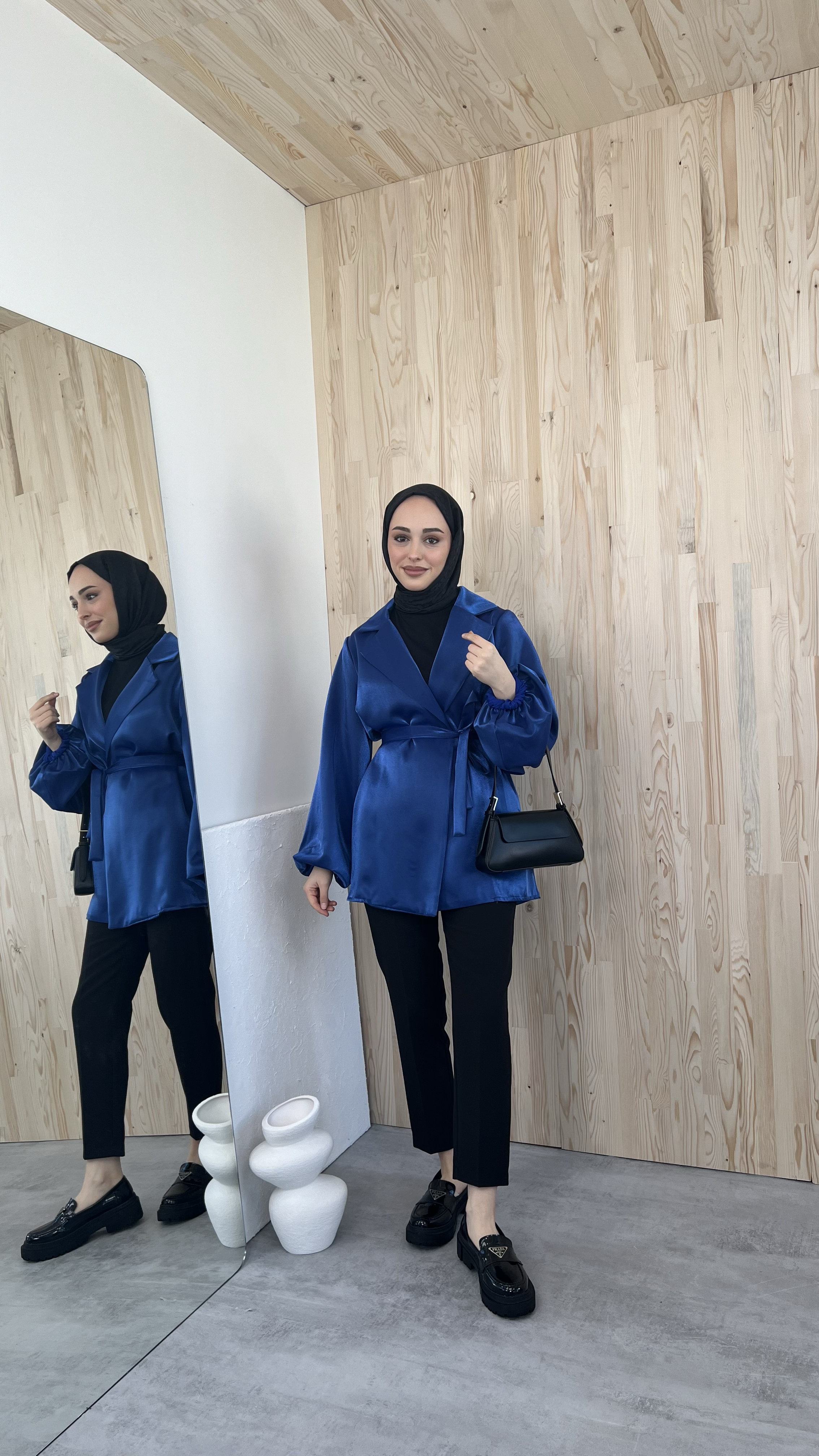 Saks Balon Kol Bağlamalı Kimono/Ceket