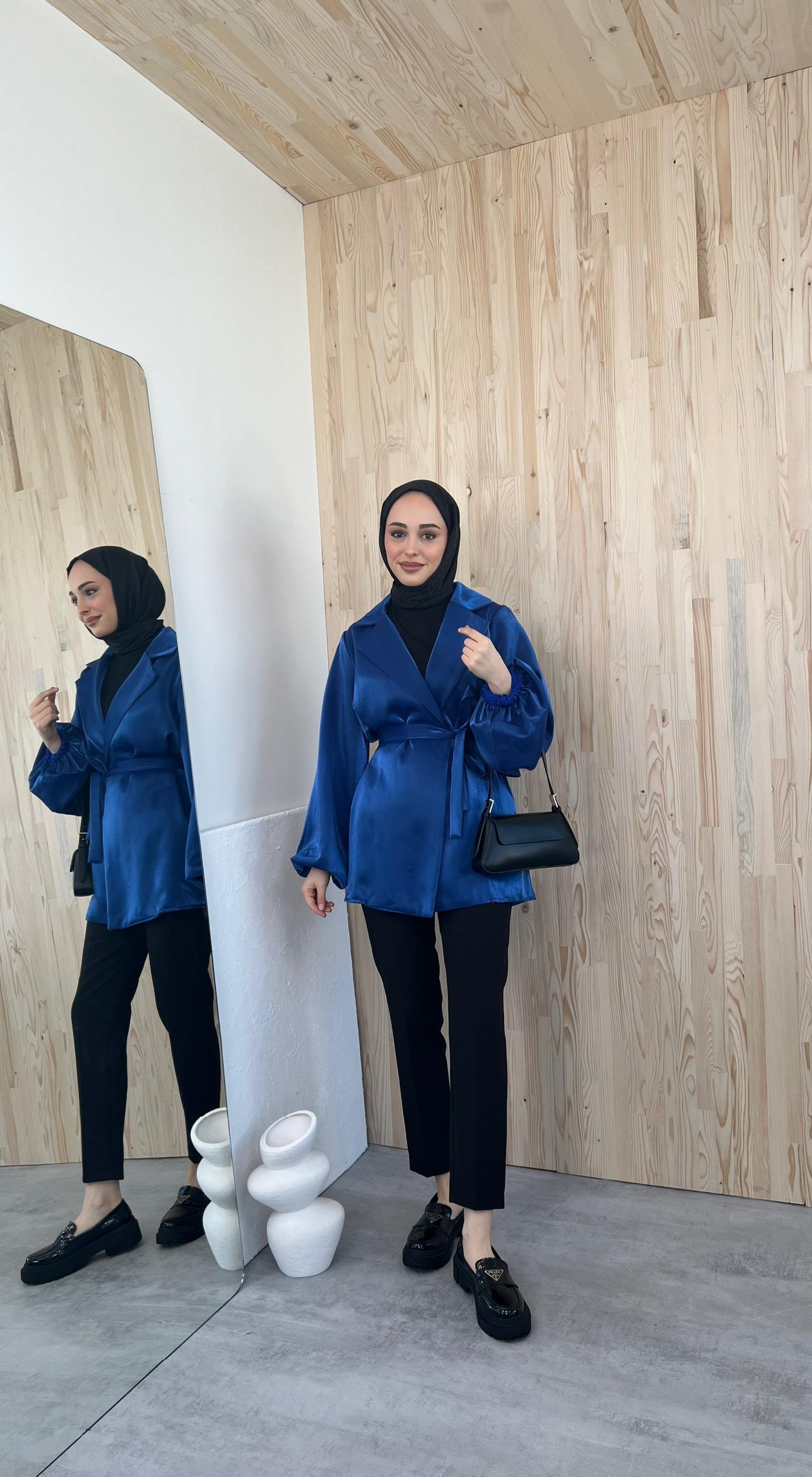 Saks Balon Kol Bağlamalı Kimono/Ceket