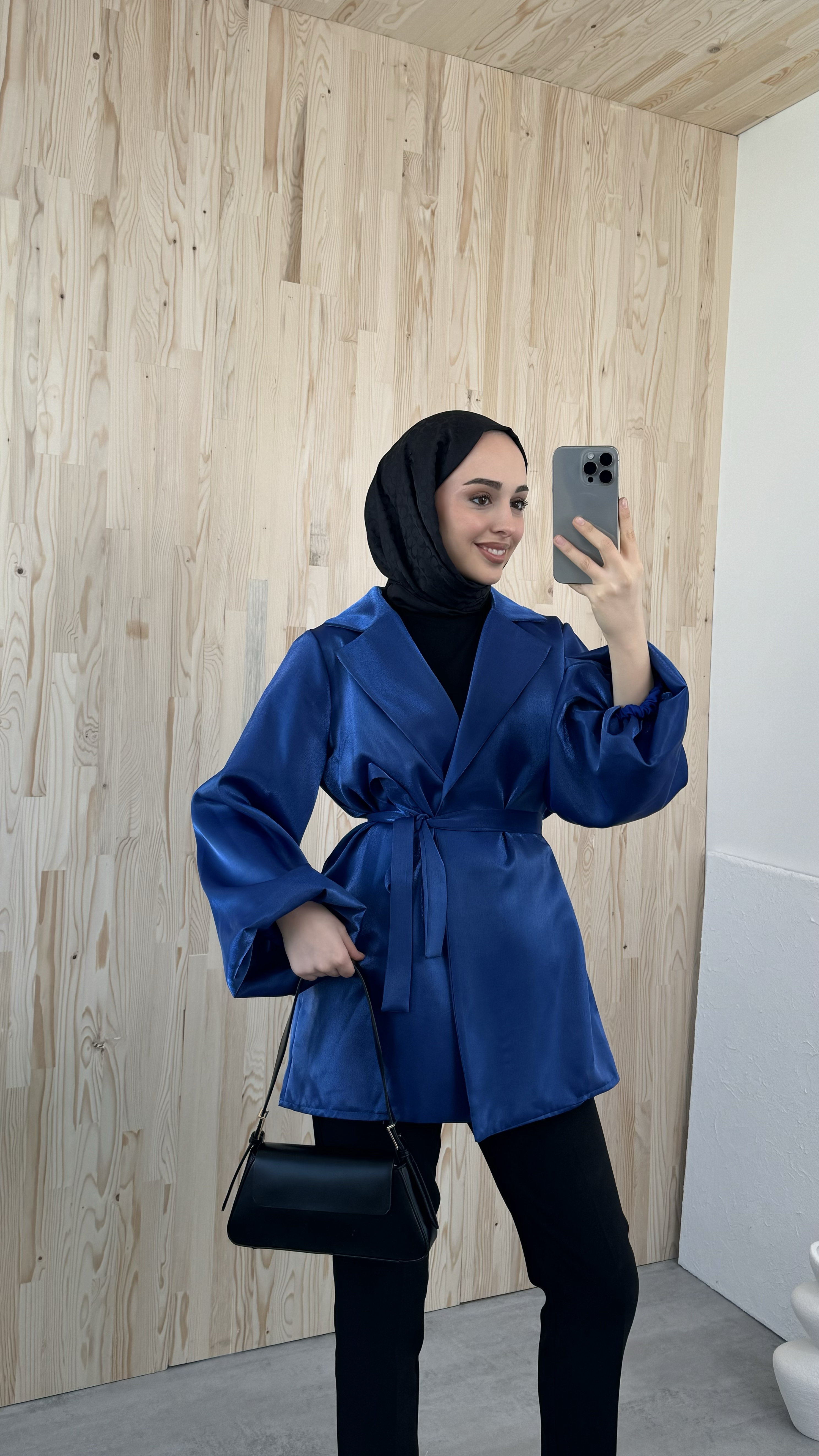 Saks Balon Kol Bağlamalı Kimono/Ceket