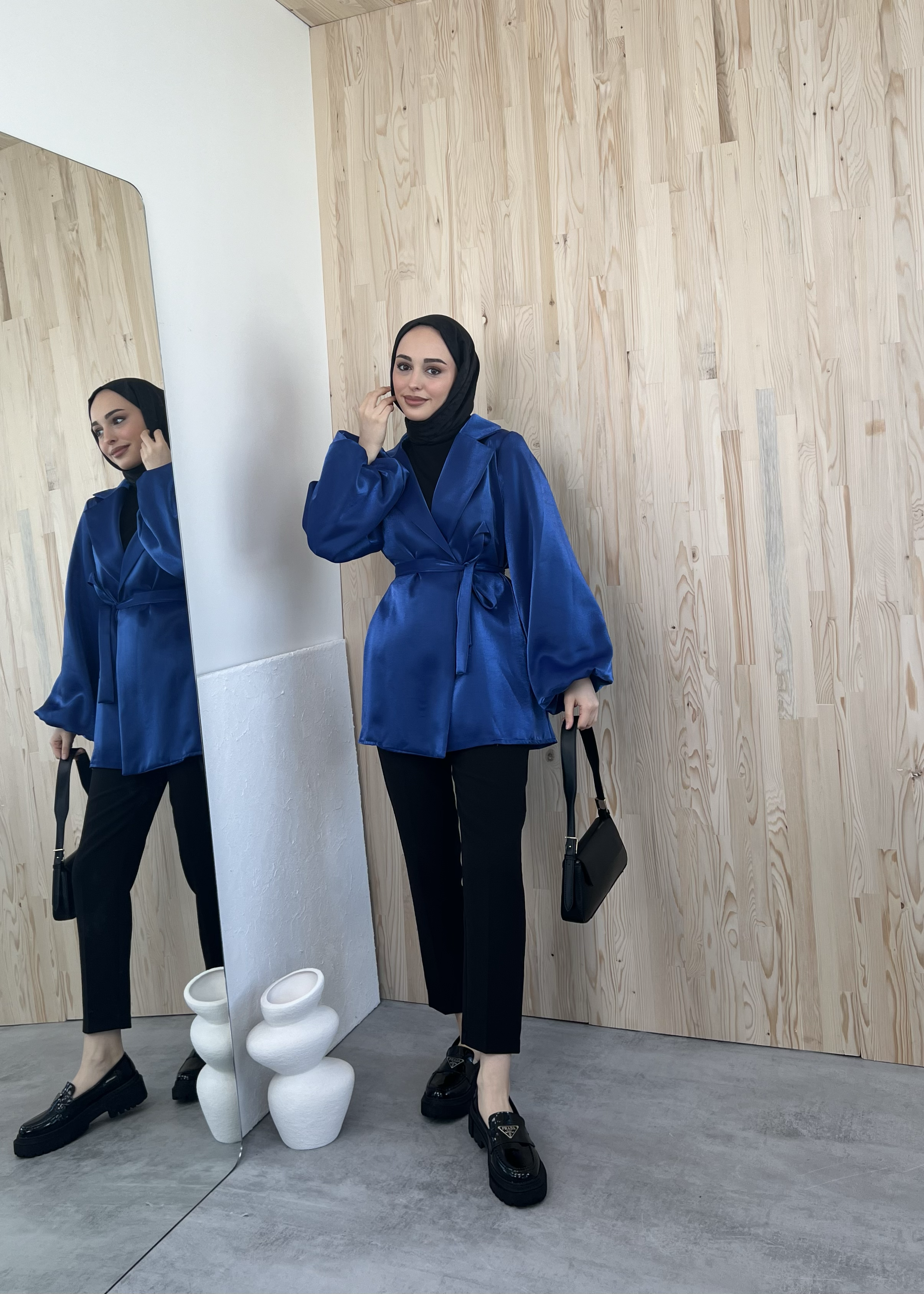 Saks Balon Kol Bağlamalı Kimono/Ceket