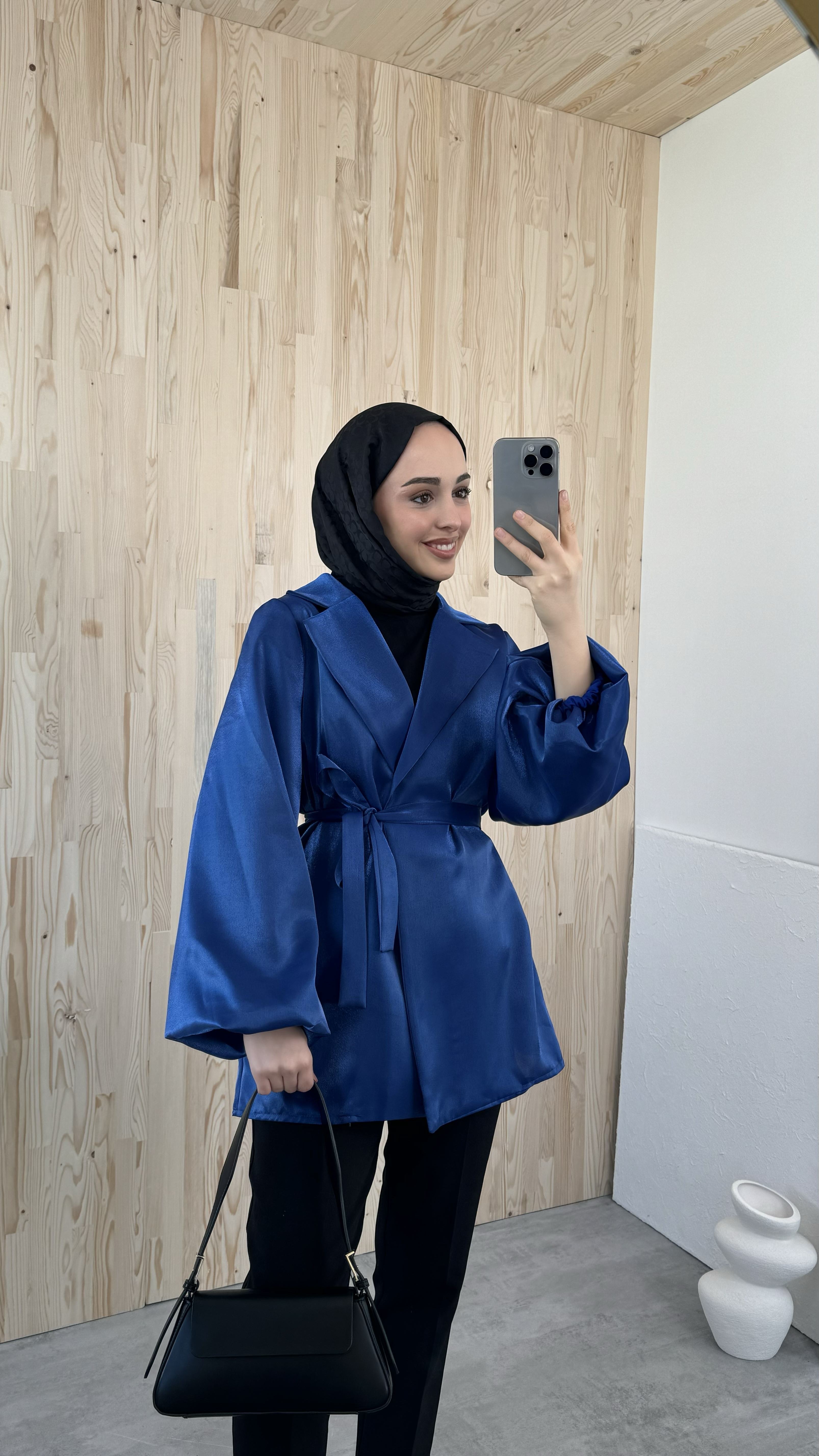 Saks Balon Kol Bağlamalı Kimono/Ceket