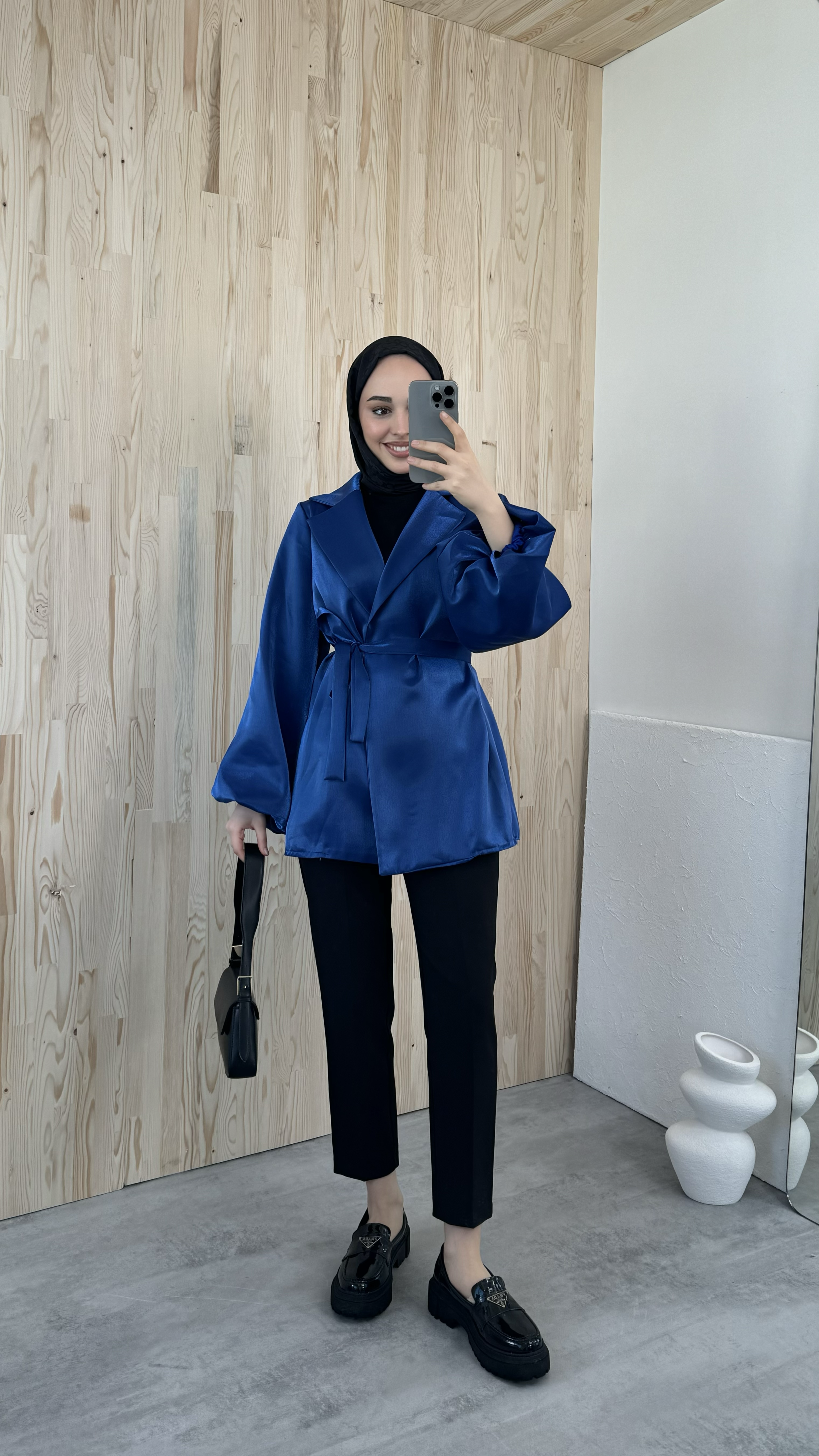 Saks Balon Kol Bağlamalı Kimono/Ceket