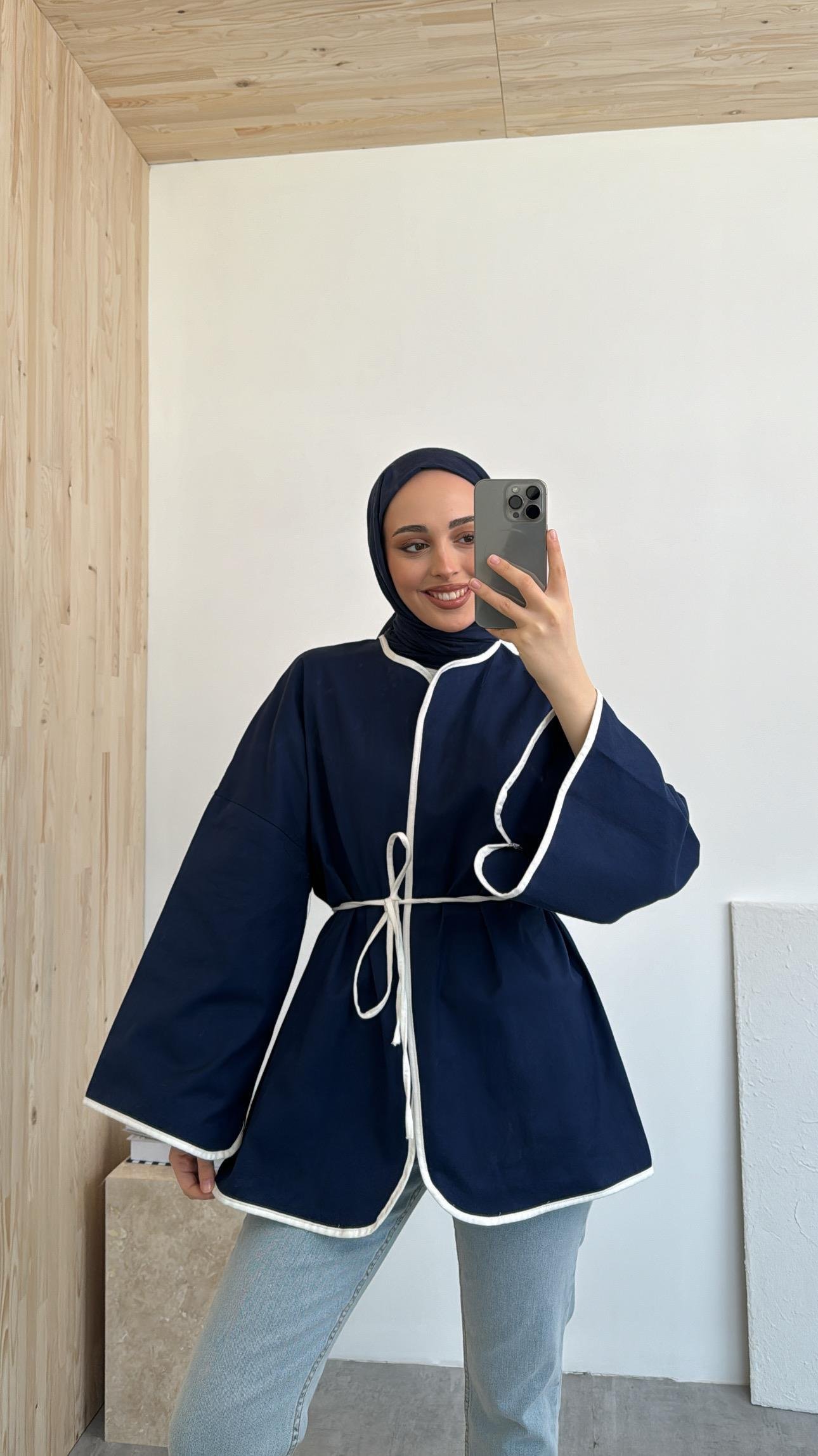 Seyyar Kemerli Kimono Lacivert