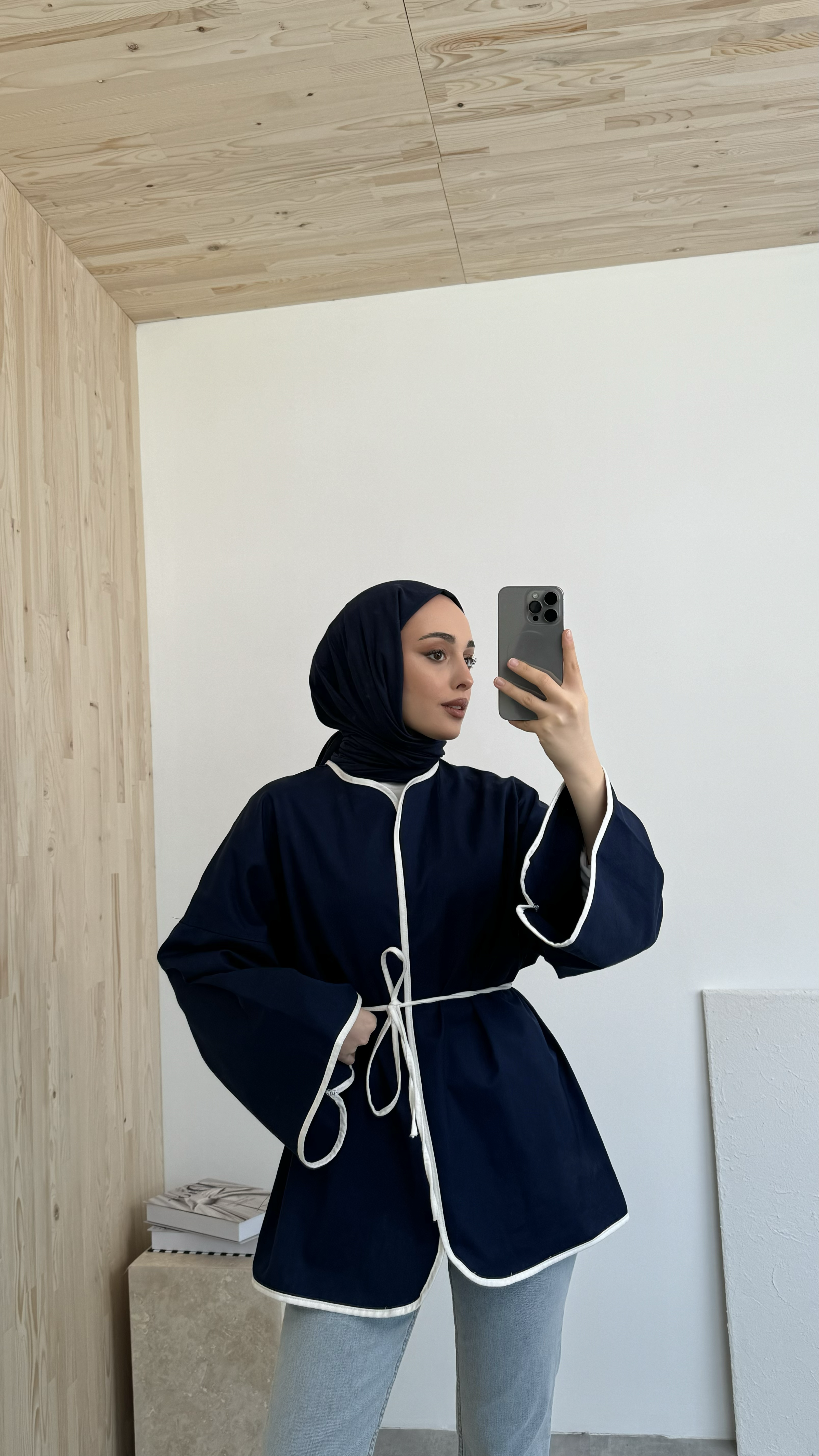 Seyyar Kemerli Kimono Lacivert