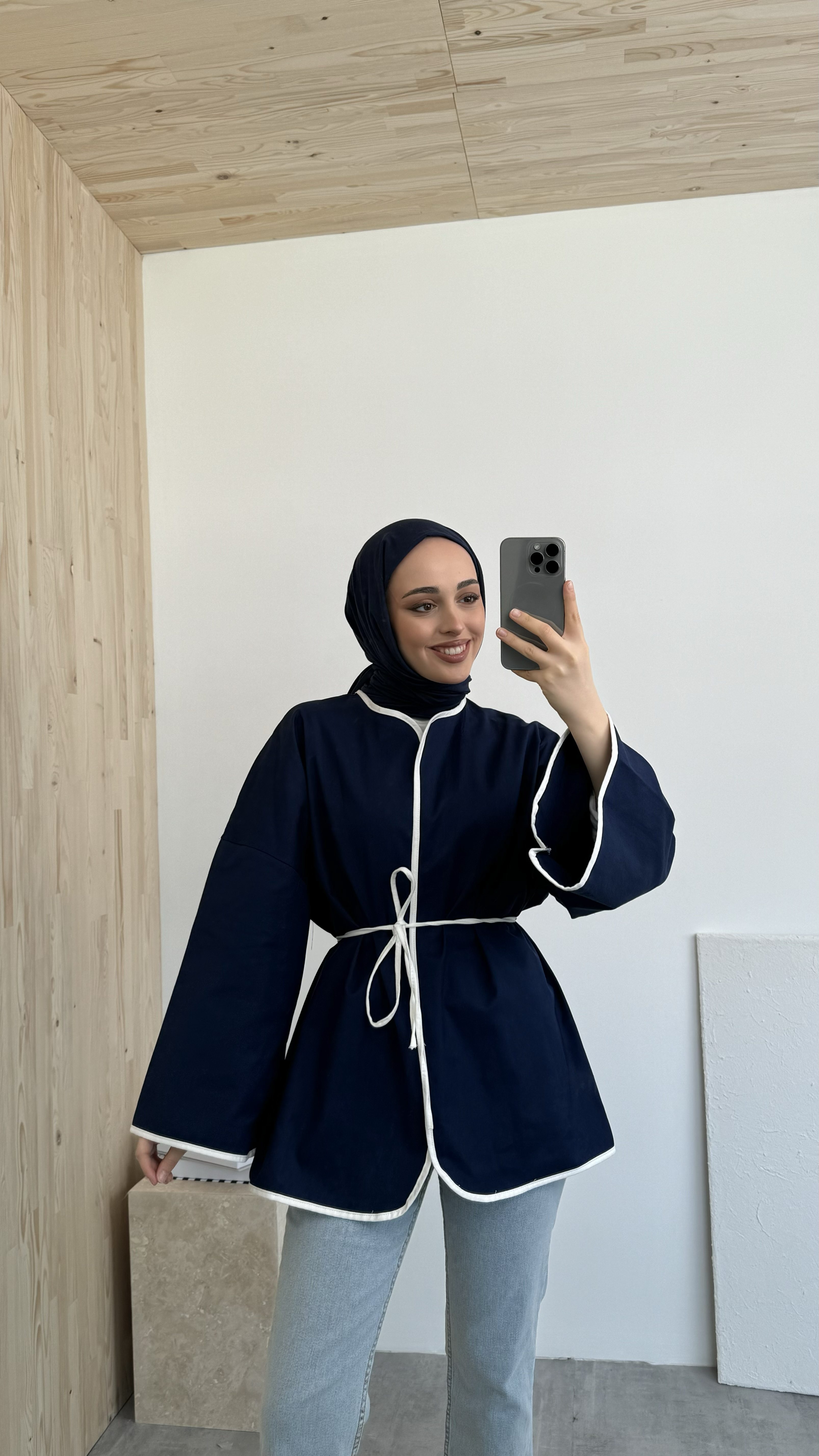 Seyyar Kemerli Kimono Lacivert