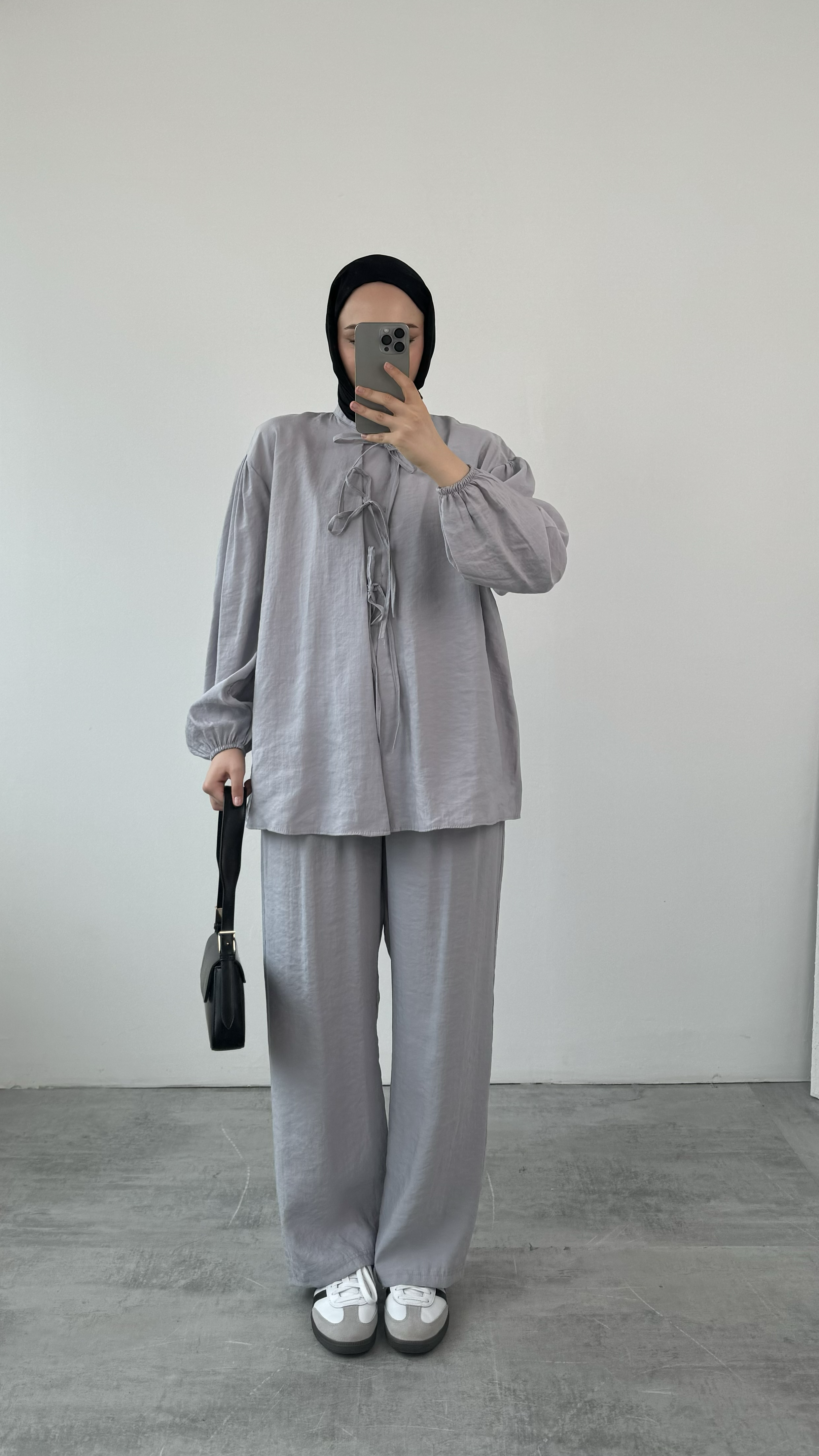 Tencel Önden Bağlamalı Kimonolu Takım Gri