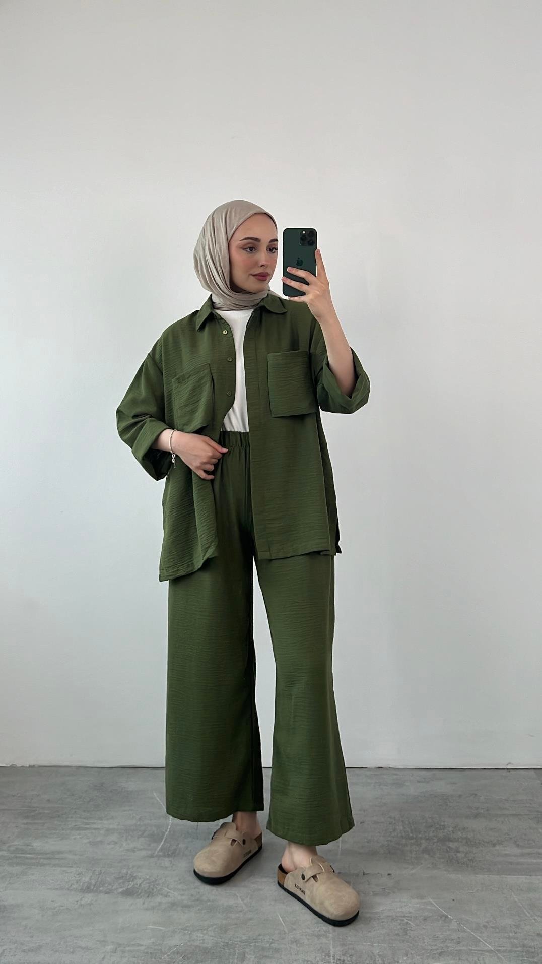 Torba Cep Gömlek Pantolon Takım Yeşil